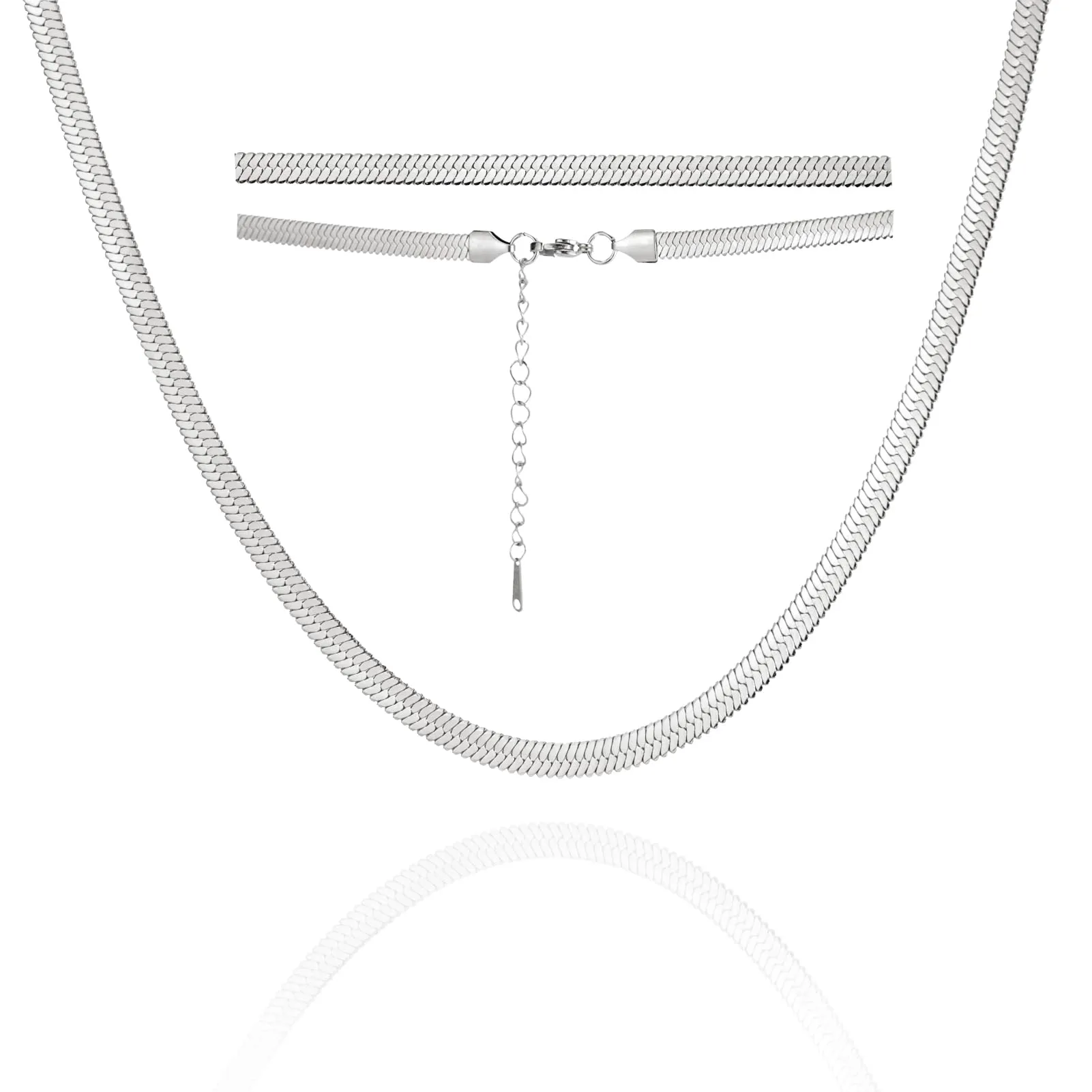 Dreamtimes Collana a catena magica con serpente piatto a spina di pesce Catena lucida vintage per uomini e donne Collana a spina di pesce Collana (Argento-5MM-40CM) - immagine 1