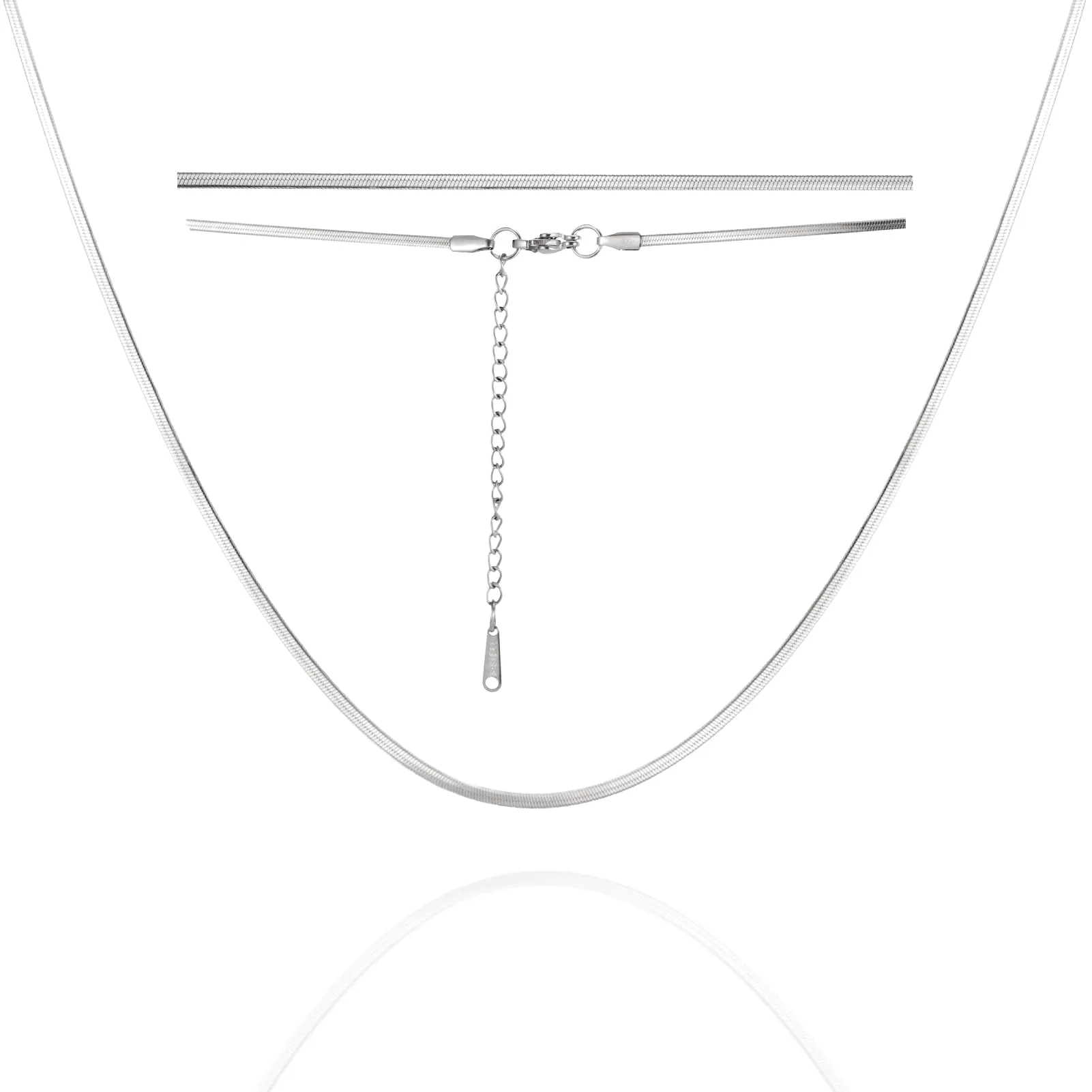 Dreamtimes Collana a catena magica con serpente piatto a spina di pesce Catena lucida vintage per uomini e donne Collana a spina di pesce Collana (Argento-2MM-40CM) - immagine 1