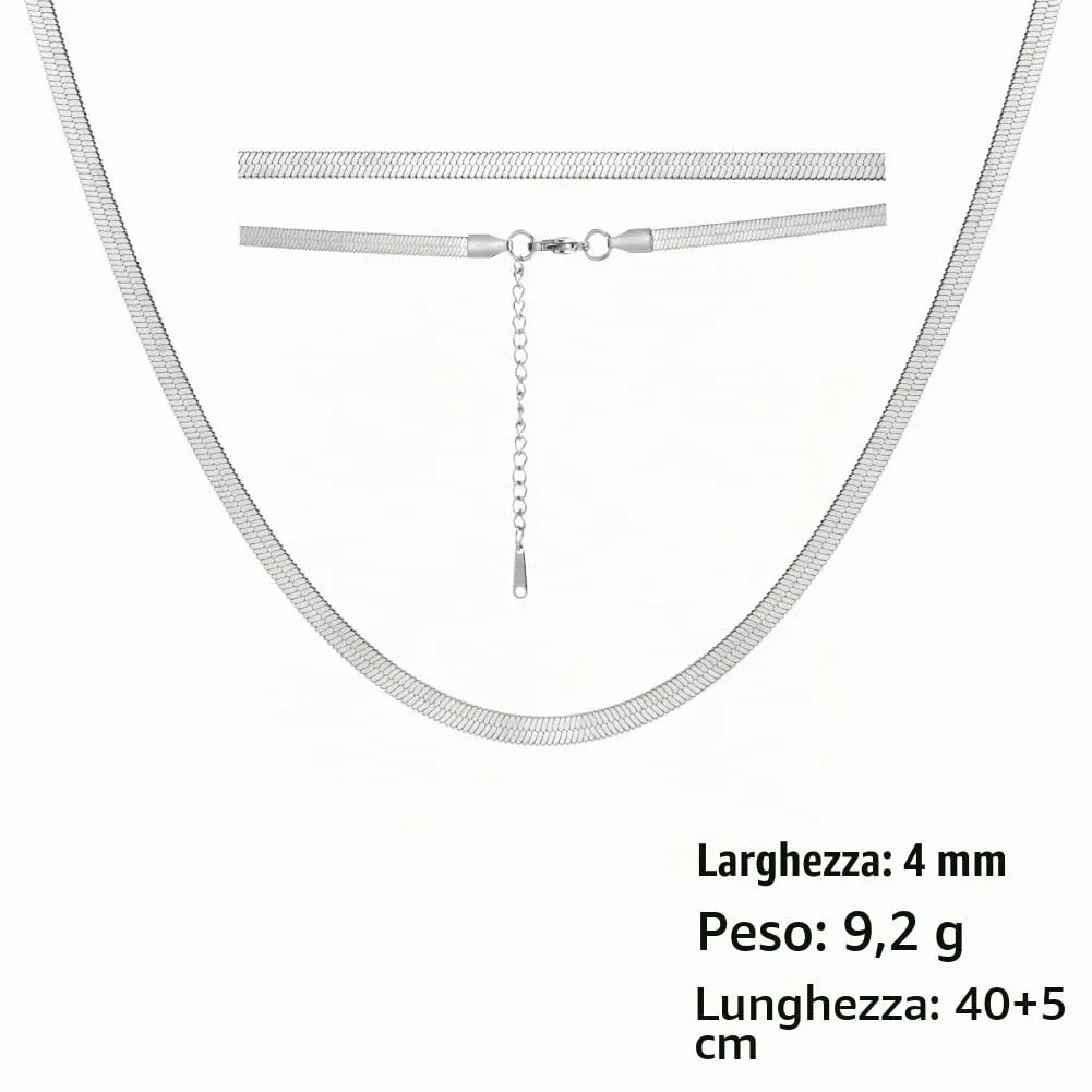 Dreamtimes Collana a catena magica con serpente piatto a spina di pesce Catena lucida vintage per uomini e donne Collana a spina di pesce Collana (Argento-4MM-40CM) - immagine 5