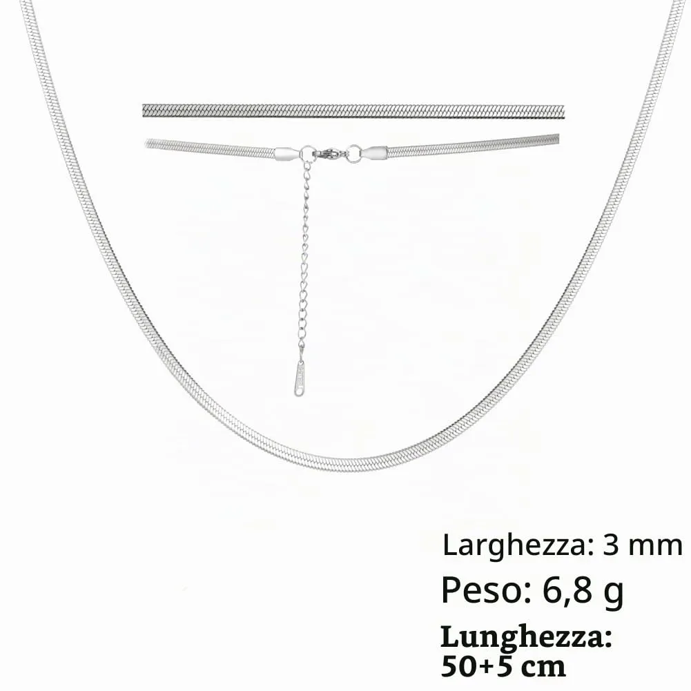 Dreamtimes Collana a catena magica con serpente piatto a spina di pesce Catena lucida vintage per uomini e donne Collana a spina di pesce Collana (Argento-3MM-50CM) - immagine 5