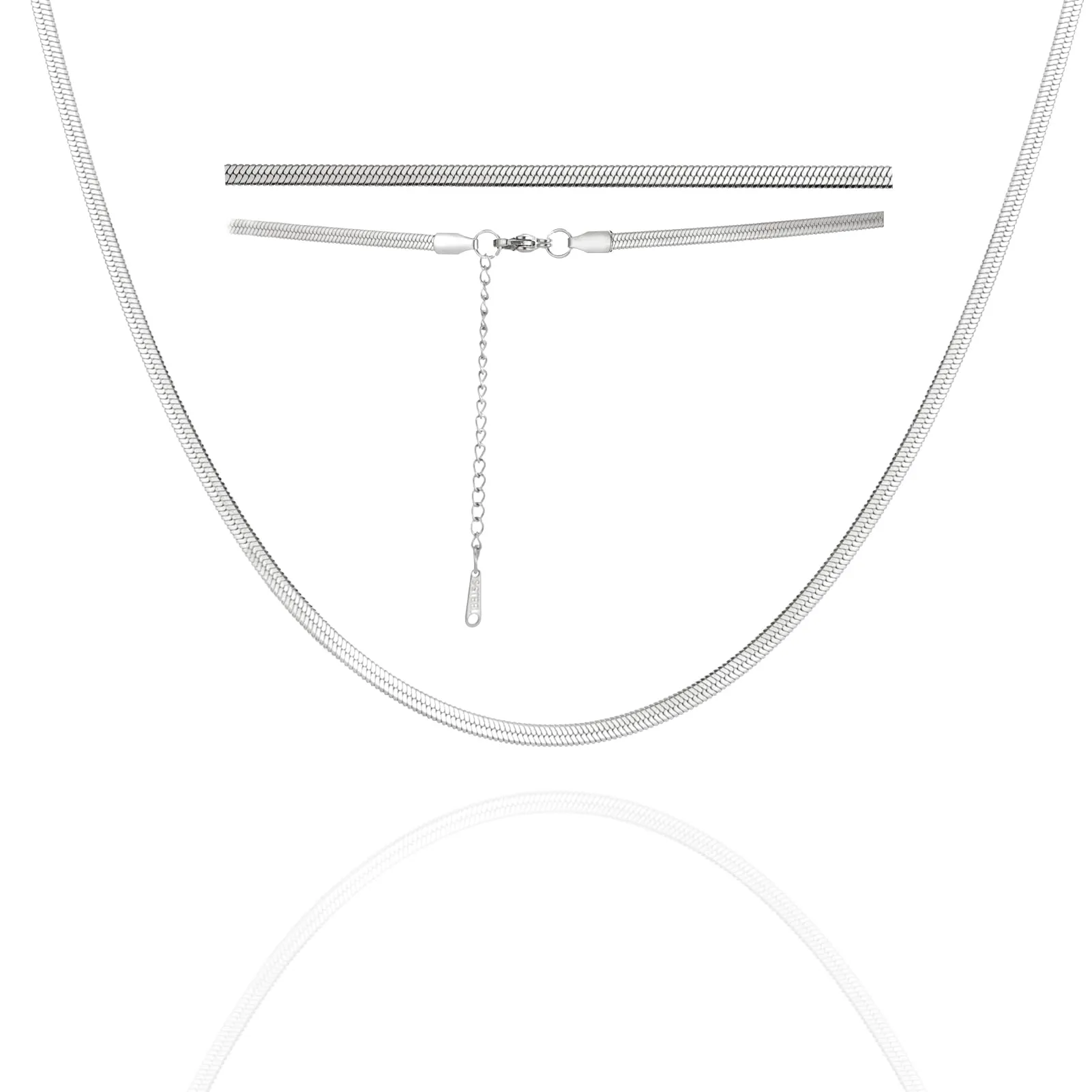 Dreamtimes Collana a catena magica con serpente piatto a spina di pesce Catena lucida vintage per uomini e donne Collana a spina di pesce Collana (Argento-3MM-45CM) - immagine 1