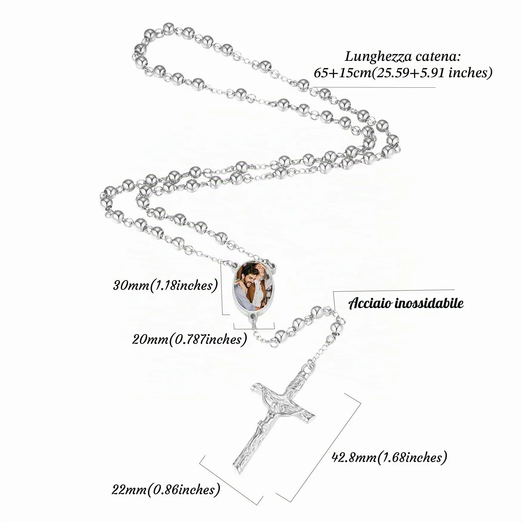 MMXX Collana Rosario Personalizzato con Foto Testo per Uomini Donne Collana Croce Cattolica Grani di Preghiera Cattolici Personalizzati Ciondolo Crocifisso Regali Religiosi - Argento - immagine 6