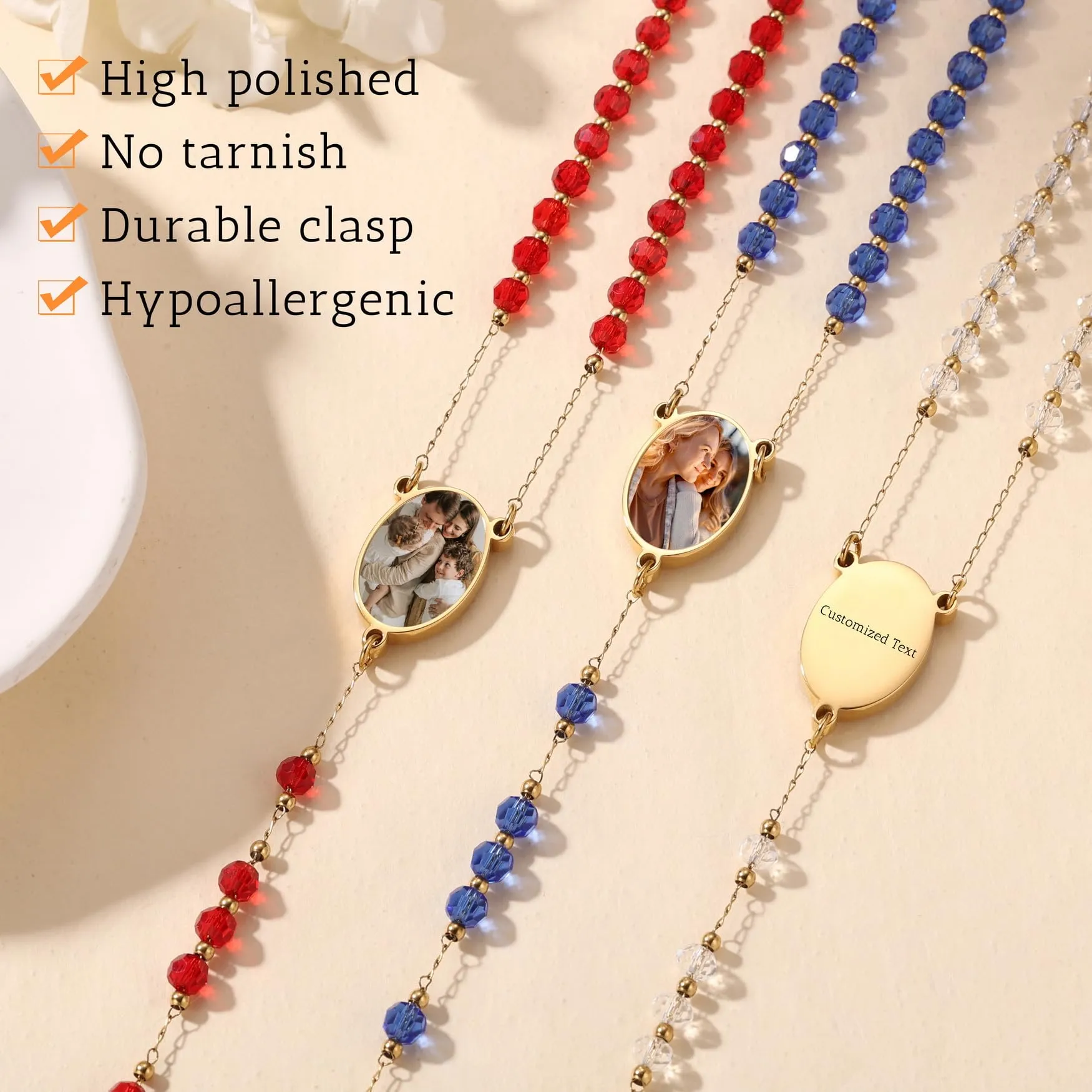 MMXX Collana Rosario Personalizzato con Foto Testo per Uomini Donne Collana Croce Cattolica Grani di Preghiera Cattolici Personalizzati Ciondolo Crocifisso Regali Religiosi - Blu - immagine 5
