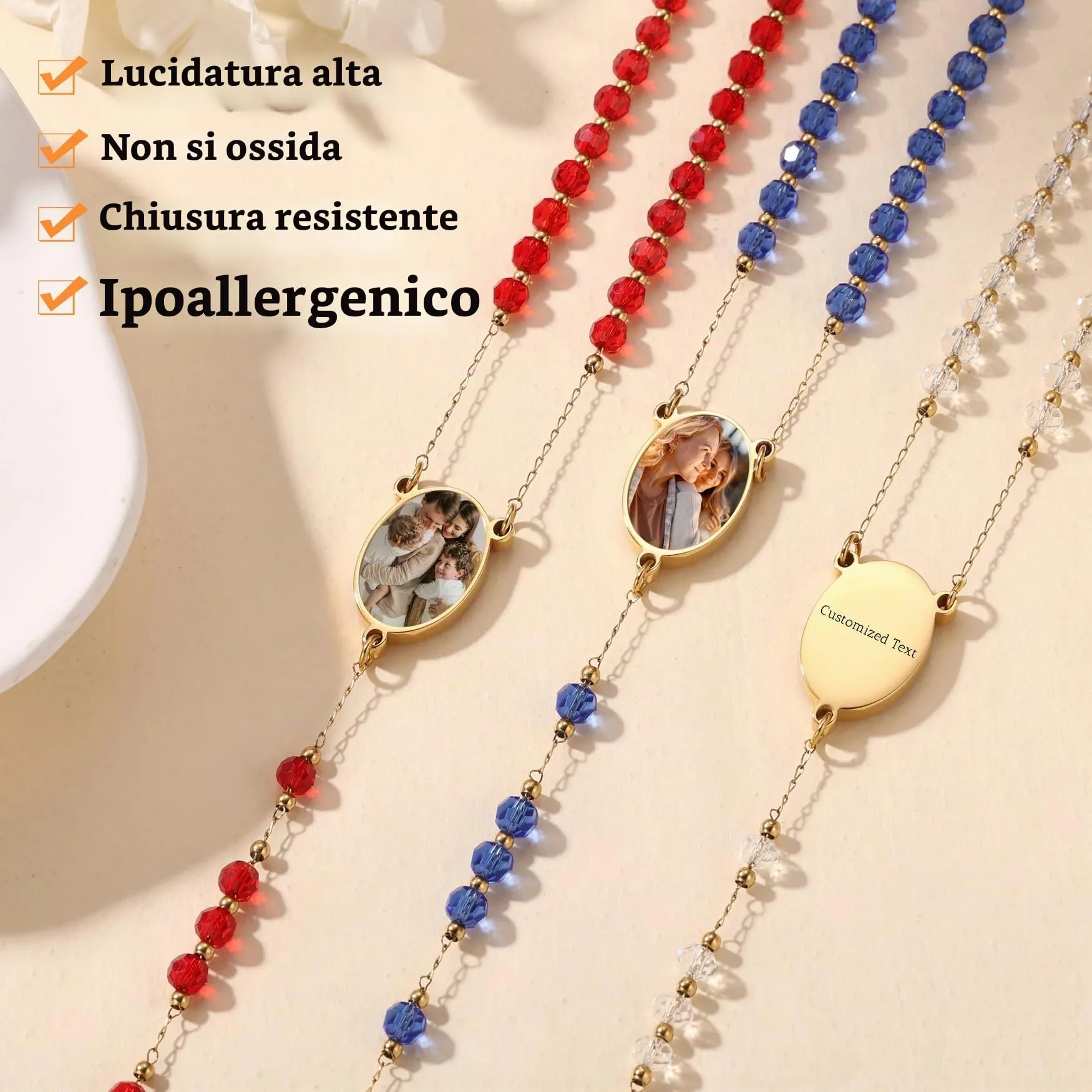 MMXX Collana Rosario Personalizzato con Foto Testo per Uomini Donne Collana Croce Cattolica Grani di Preghiera Cattolici Personalizzati Ciondolo Crocifisso Regali Religiosi - Bianca - immagine 5