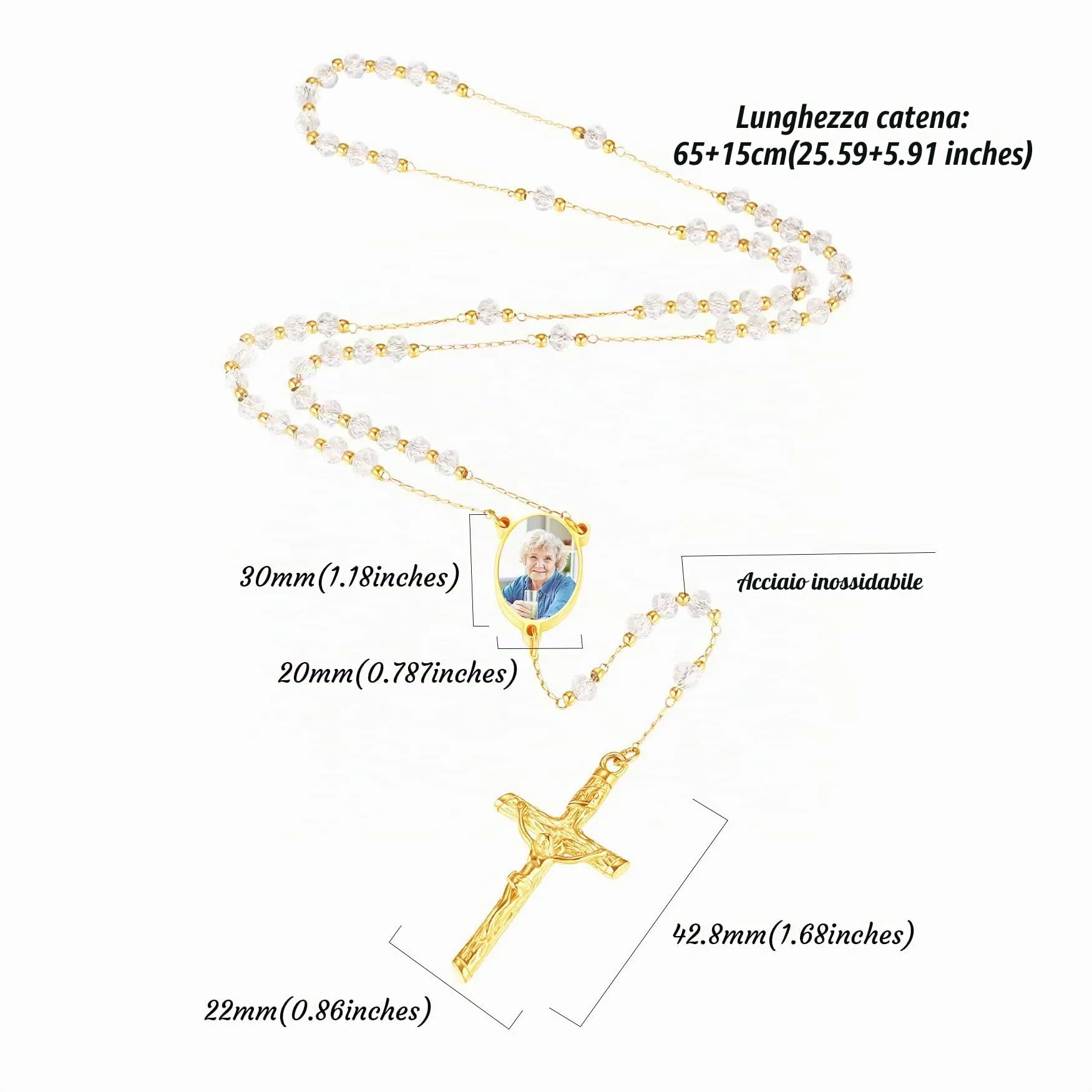MMXX Collana Rosario Personalizzato con Foto Testo per Uomini Donne Collana Croce Cattolica Grani di Preghiera Cattolici Personalizzati Ciondolo Crocifisso Regali Religiosi - Bianca - immagine 6
