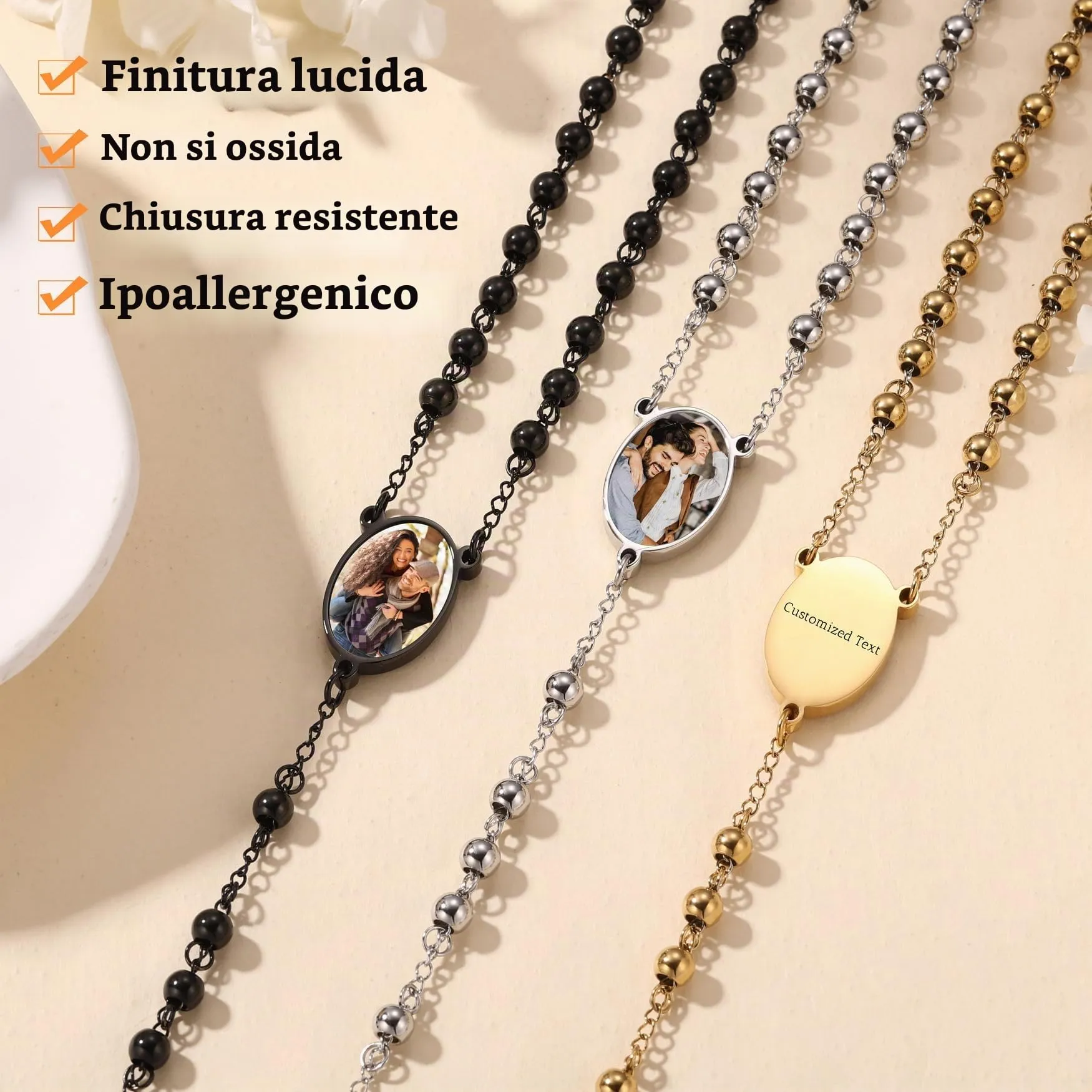 MMXX Collana Rosario Personalizzato con Foto Testo per Uomini Donne Collana Croce Cattolica Grani di Preghiera Cattolici Personalizzati Ciondolo Crocifisso Regali Religiosi - Oro - immagine 5