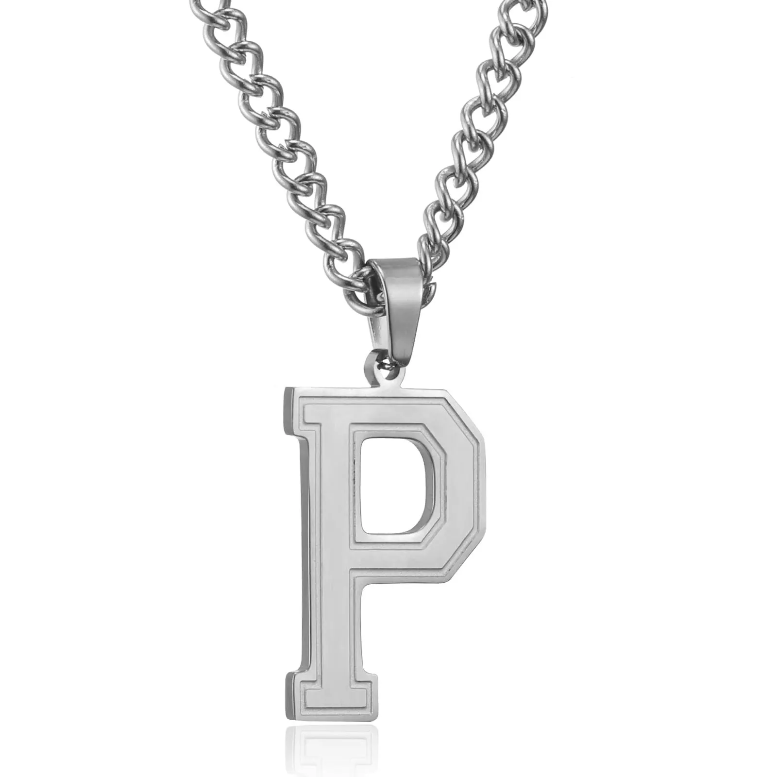 RWQIAN Collana Uomo con Lettera Ciondelli Argento Acciaio Inossidabile Iniziale Lettere P Collana Pendente 60cm Pasche Festa del Padre Anniversario Regali per Uomo Ragazzi - immagine 1