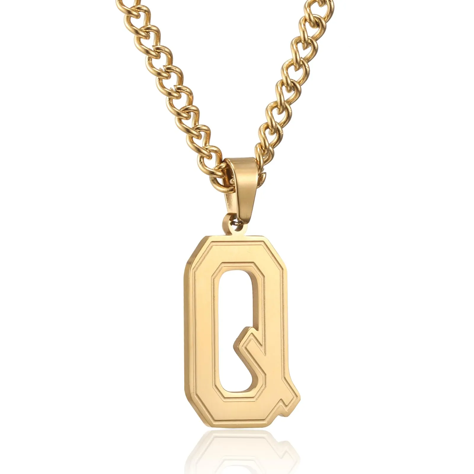 RWQIAN Collana Uomo con Lettera Ciondelli Oro Acciaio Inossidabile Iniziale Lettere Q Collana Pendente 60cm Pasche Festa del Padre Anniversario Regali per Uomo Ragazzi - immagine 1