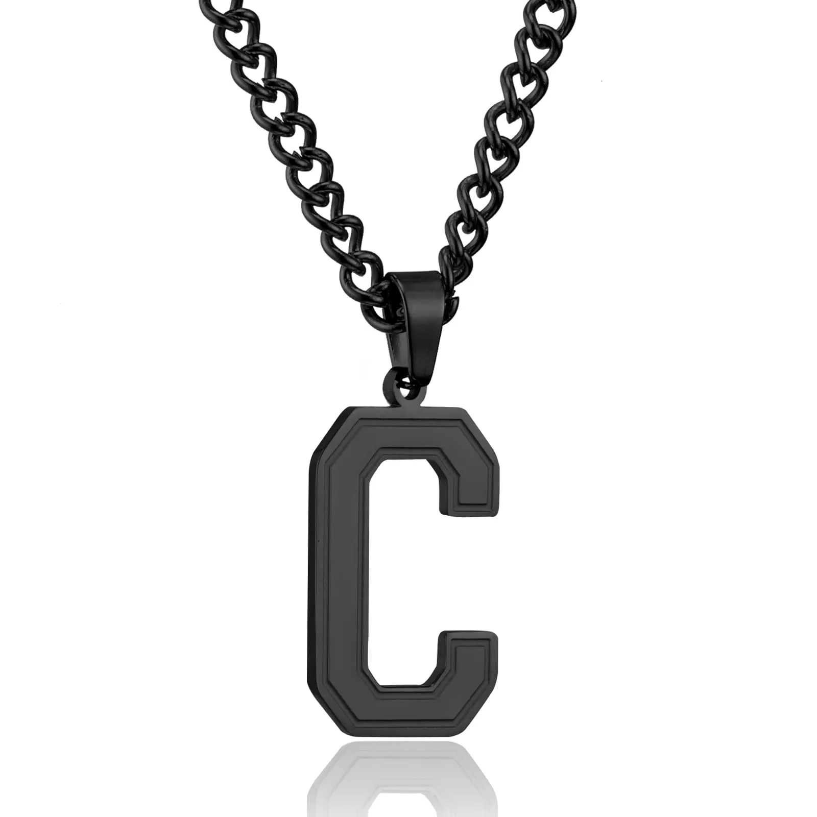 RWQIAN Collana Uomo con Lettera Ciondelli Nero Acciaio Inossidabile Iniziale Lettere C Collana Pendente 60cm Pasche Festa del Padre Anniversario Regali per Uomo Ragazzi - immagine 1