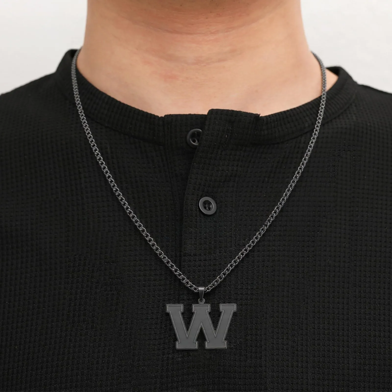 RWQIAN Collana Uomo con Lettera Ciondelli Nero Acciaio Inossidabile Iniziale Lettere C Collana Pendente 60cm Pasche Festa del Padre Anniversario Regali per Uomo Ragazzi - immagine 2