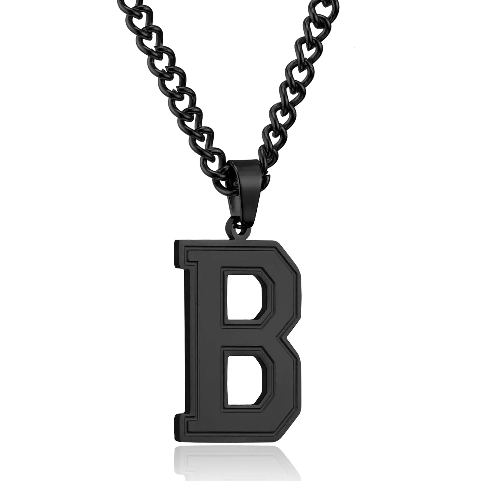 RWQIAN Collana Uomo con Lettera Ciondelli Nero Acciaio Inossidabile Iniziale Lettere B Collana Pendente 60cm Pasche Festa del Padre Anniversario Regali per Uomo Ragazzi - immagine 1