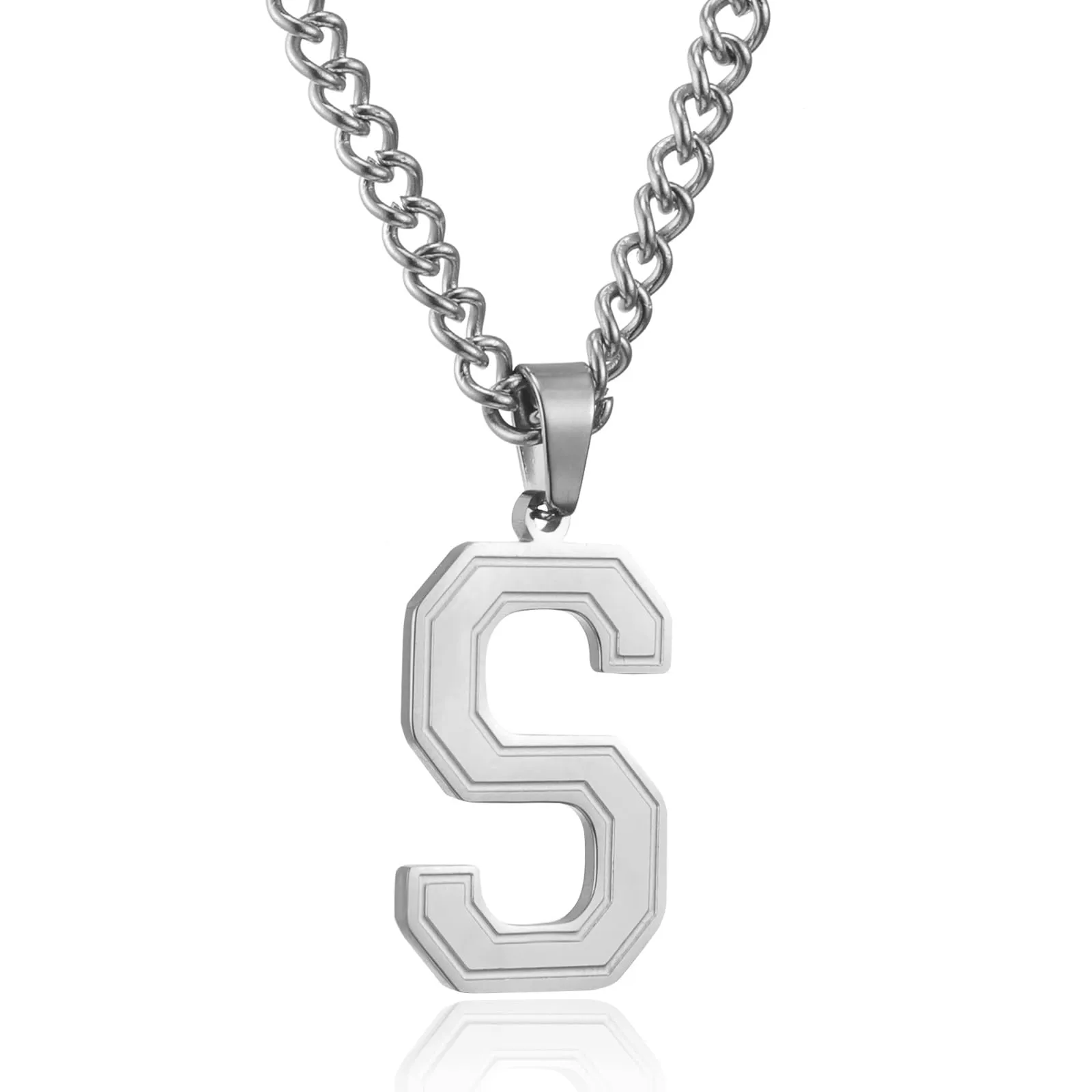 RWQIAN Collana Uomo con Lettera Ciondelli Argento Acciaio Inossidabile Iniziale Lettere S Collana Pendente 60cm Pasche Festa del Padre Anniversario Regali per Uomo Ragazzi - immagine 1