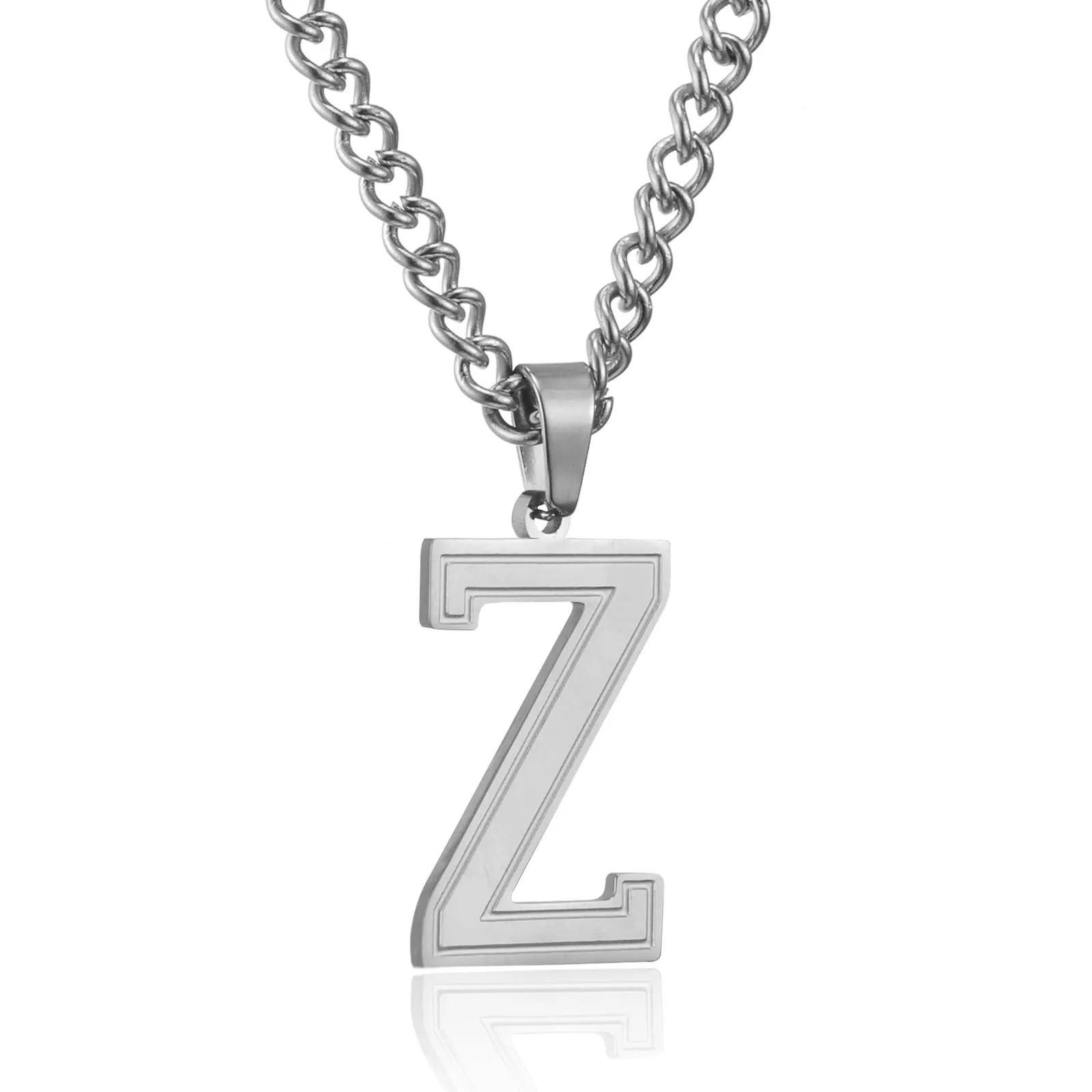 RWQIAN Collana Uomo con Lettera Ciondelli Argento Acciaio Inossidabile Iniziale Lettere Z Collana Pendente 60cm Pasche Festa del Padre Anniversario Regali per Uomo Ragazzi - immagine 1