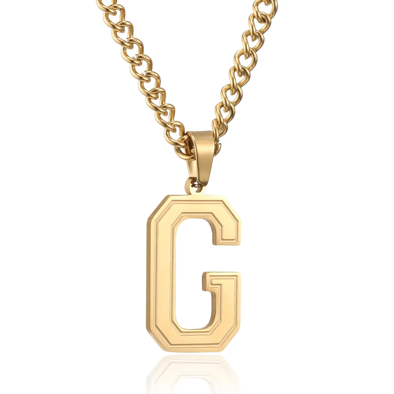RWQIAN Collana Uomo con Lettera Ciondelli Oro Acciaio Inossidabile Iniziale Lettere G Collana Pendente 60cm Pasche Festa del Padre Anniversario Regali per Uomo Ragazzi - immagine 1