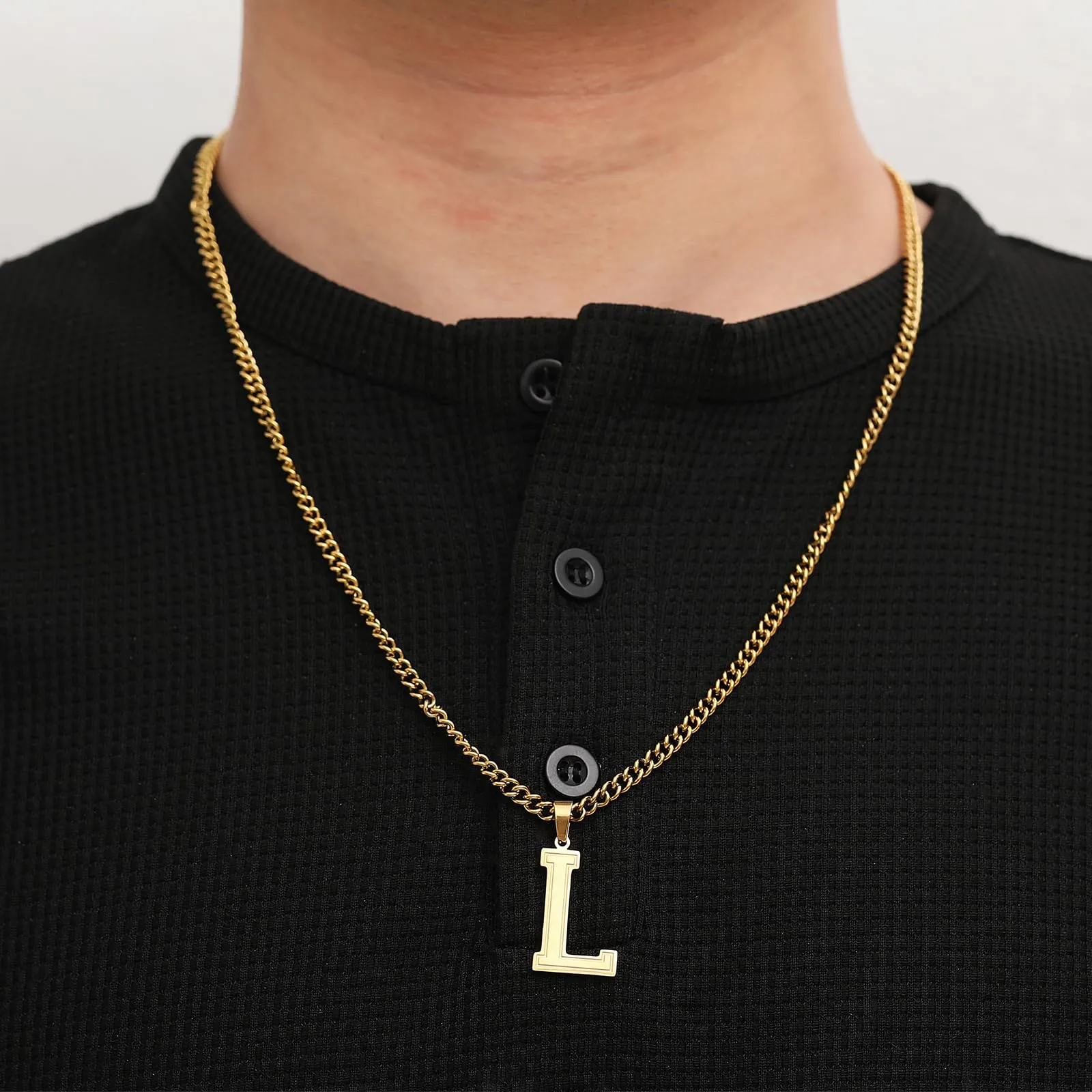 RWQIAN Collana Uomo con Lettera Ciondelli Nero Acciaio Inossidabile Iniziale Lettere D Collana Pendente 60cm Pasche Festa del Padre Anniversario Regali per Uomo Ragazzi - immagine 4