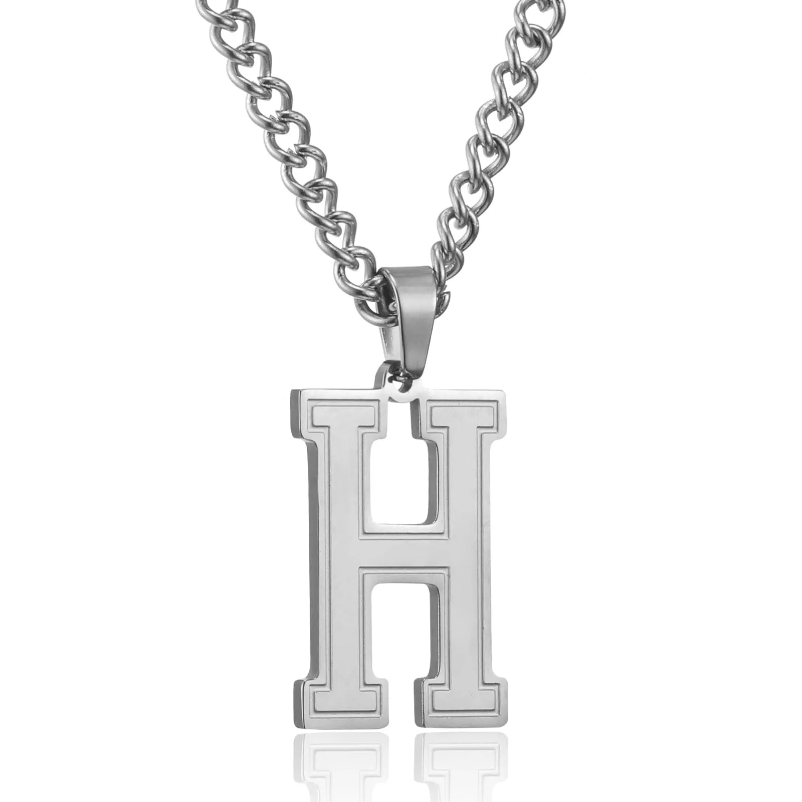 RWQIAN Collana Uomo con Lettera Ciondelli Argento Acciaio Inossidabile Iniziale Lettere H Collana Pendente 60cm Pasche Festa del Padre Anniversario Regali per Uomo Ragazzi - immagine 1