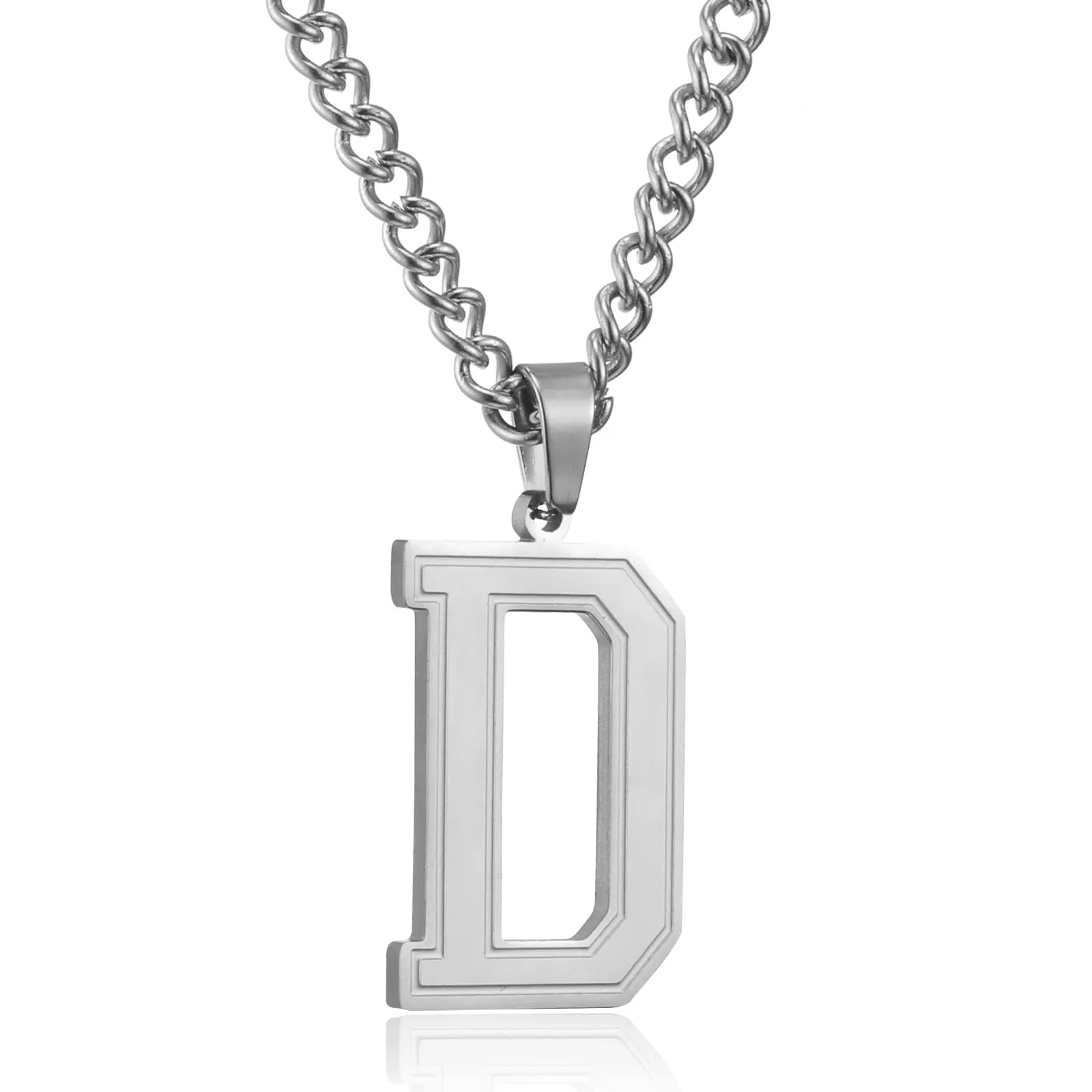 RWQIAN Collana Uomo con Lettera Ciondelli Argento Acciaio Inossidabile Iniziale Lettere D Collana Pendente 60cm Pasche Festa del Padre Anniversario Regali per Uomo Ragazzi - immagine 1
