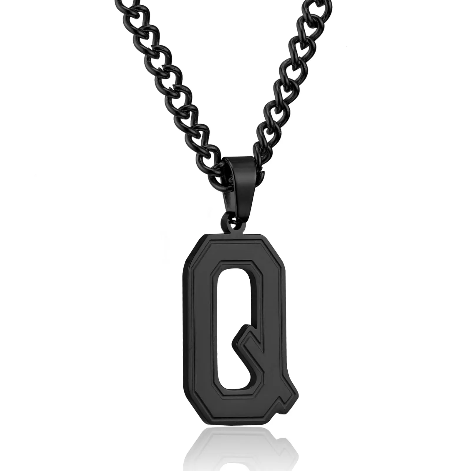 RWQIAN Collana Uomo con Lettera Ciondelli Nero Acciaio Inossidabile Iniziale Lettere Q Collana Pendente 60cm Pasche Festa del Padre Anniversario Regali per Uomo Ragazzi - immagine 1