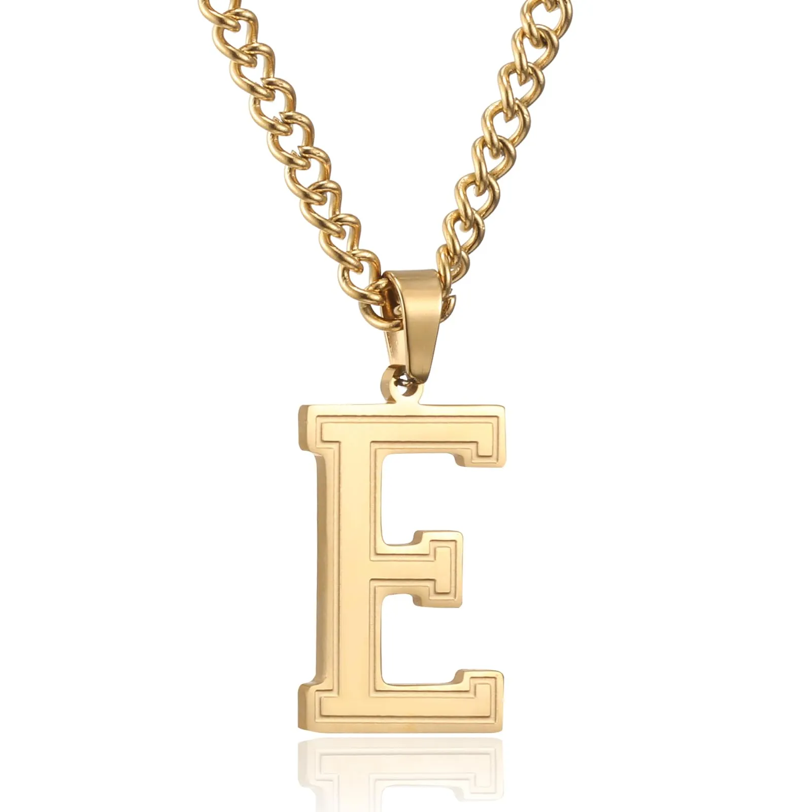 RWQIAN Collana Uomo con Lettera Ciondelli Oro Acciaio Inossidabile Iniziale Lettere E Collana Pendente 60cm Pasche Festa del Padre Anniversario Regali per Uomo Ragazzi - immagine 1