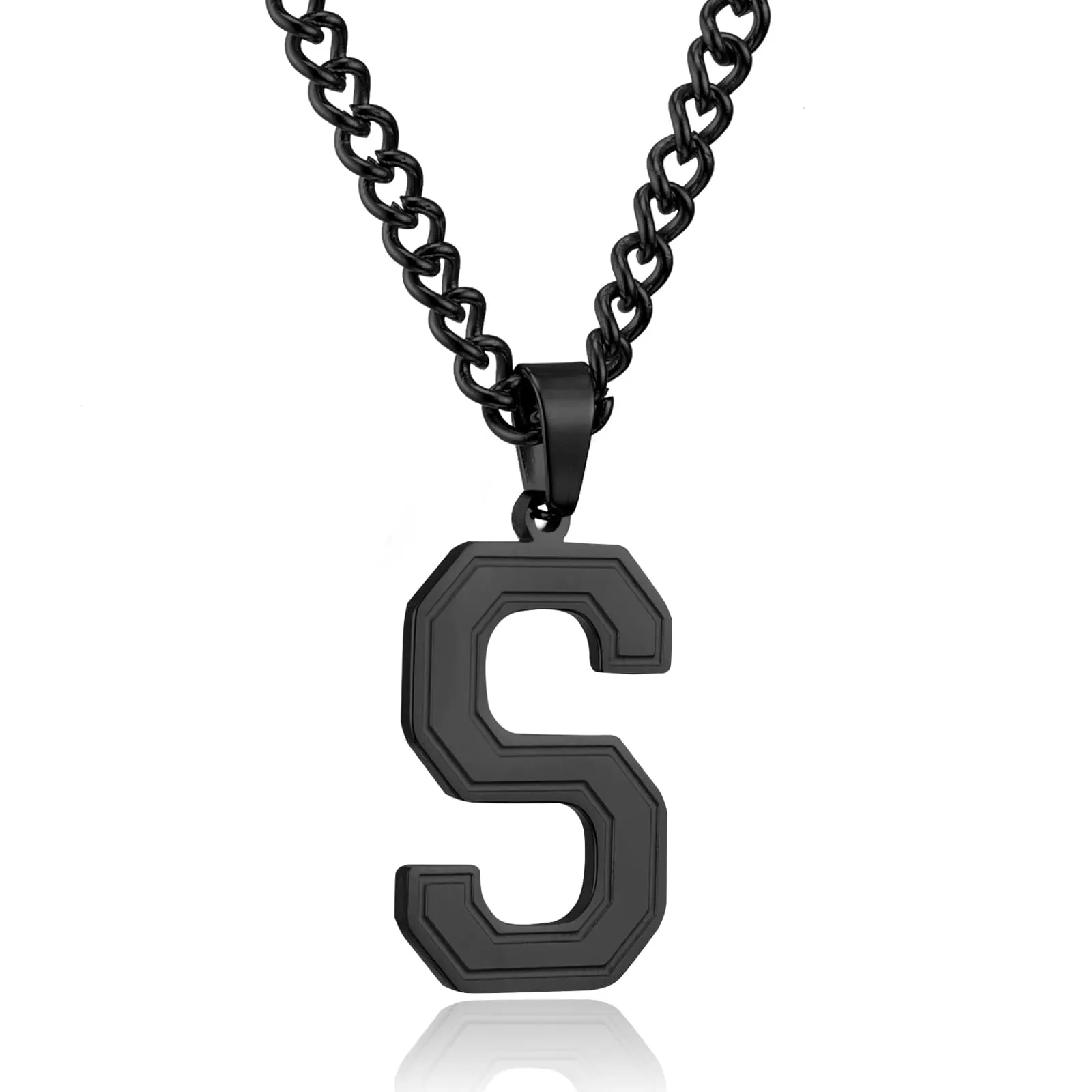 RWQIAN Collana Uomo con Lettera Ciondelli Nero Acciaio Inossidabile Iniziale Lettere S Collana Pendente 60cm Pasche Festa del Padre Anniversario Regali per Uomo Ragazzi - immagine 1