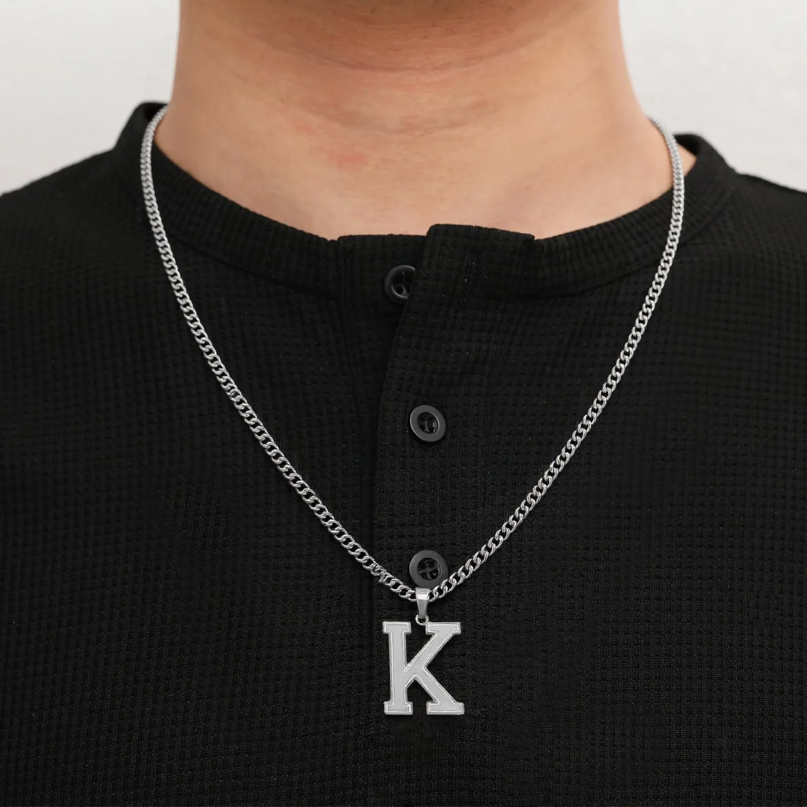 RWQIAN Collana Uomo con Lettera Ciondelli Argento Acciaio Inossidabile Iniziale Lettere T Collana Pendente 60cm Pasche Festa del Padre Anniversario Regali per Uomo Ragazzi - immagine 2
