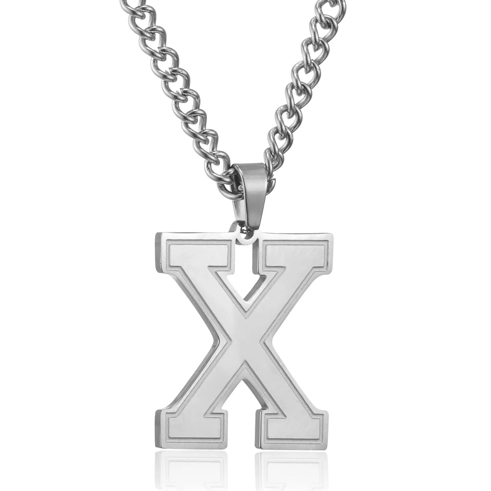 RWQIAN Collana Uomo con Lettera Ciondelli Argento Acciaio Inossidabile Iniziale Lettere X Collana Pendente 60cm Pasche Festa del Padre Anniversario Regali per Uomo Ragazzi - immagine 1