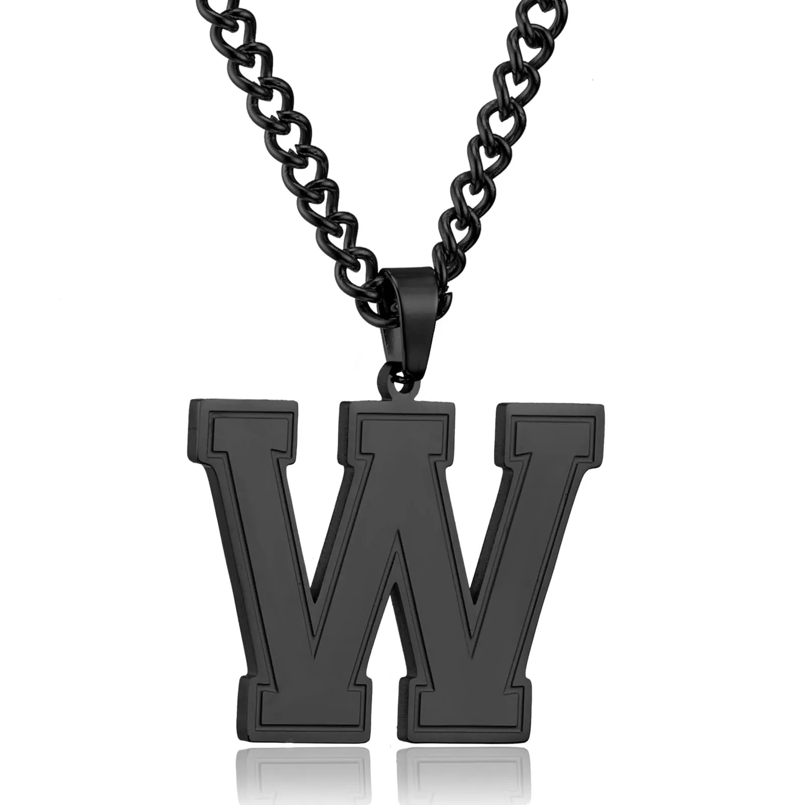 RWQIAN Collana Uomo con Lettera Ciondelli Nero Acciaio Inossidabile Iniziale Lettere W Collana Pendente 60cm Pasche Festa del Padre Anniversario Regali per Uomo Ragazzi - immagine 1