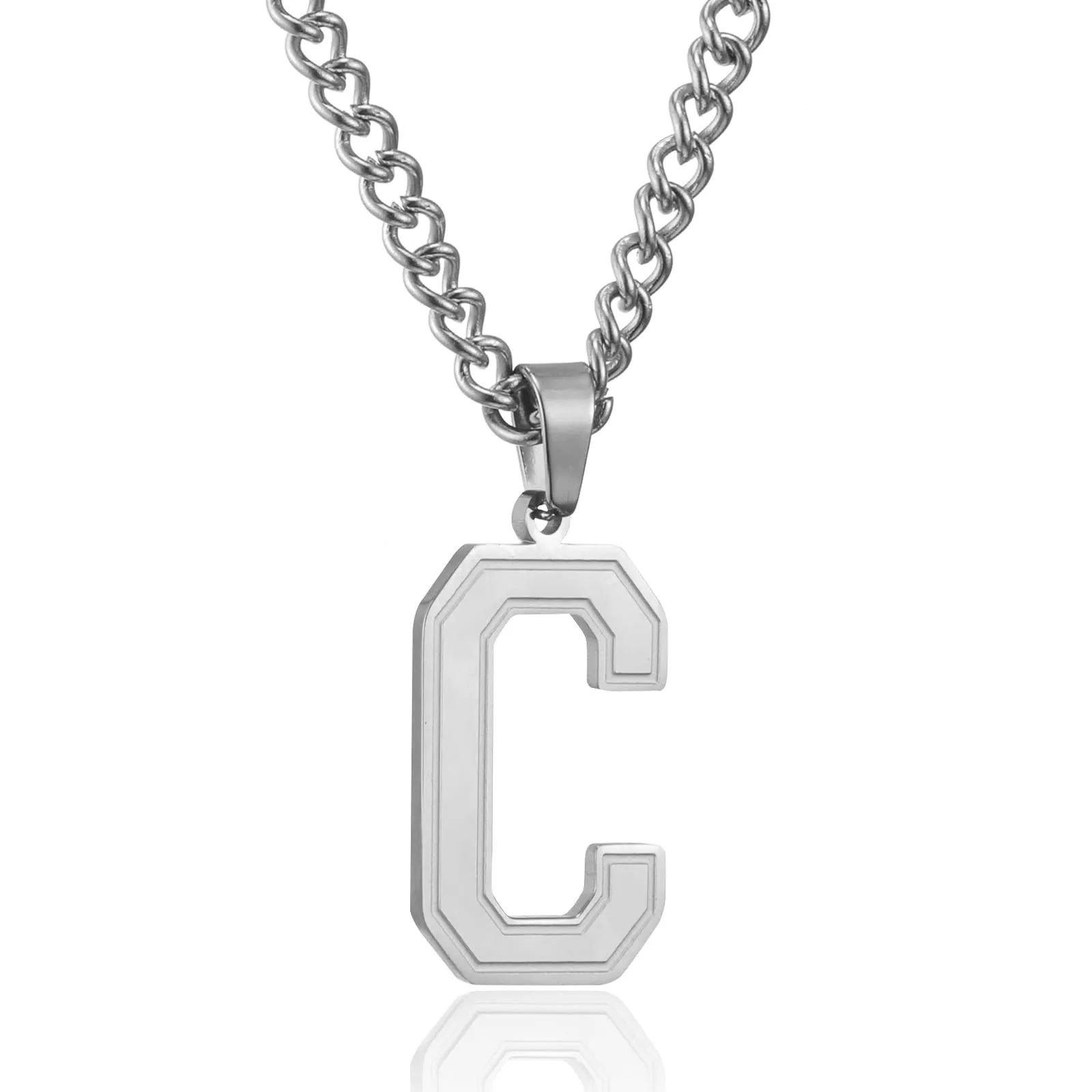RWQIAN Collana Uomo con Lettera Ciondelli Argento Acciaio Inossidabile Iniziale Lettere C Collana Pendente 60cm Pasche Festa del Padre Anniversario Regali per Uomo Ragazzi - immagine 1