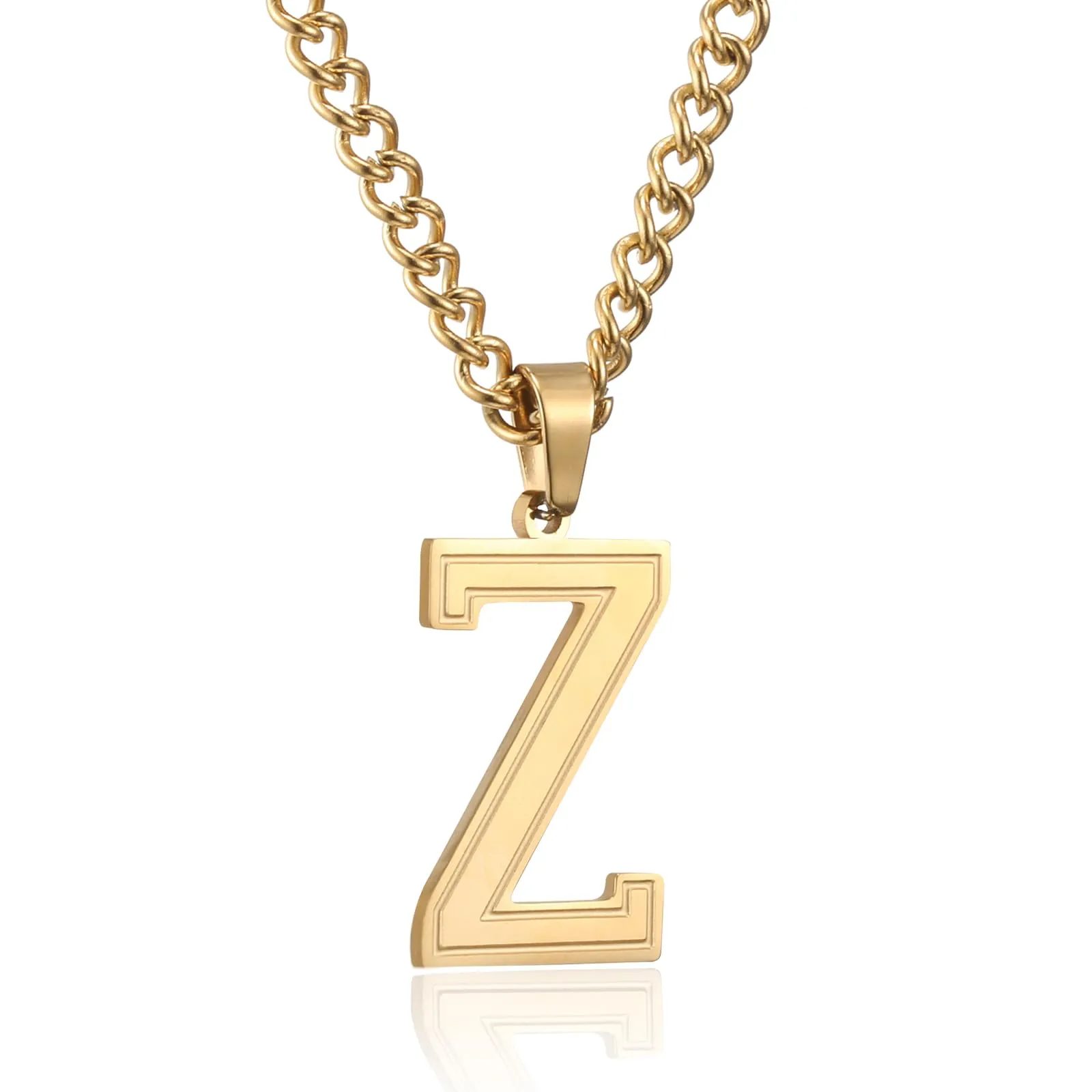 RWQIAN Collana Uomo con Lettera Ciondelli Oro Acciaio Inossidabile Iniziale Lettere Z Collana Pendente 60cm Pasche Festa del Padre Anniversario Regali per Uomo Ragazzi - immagine 1