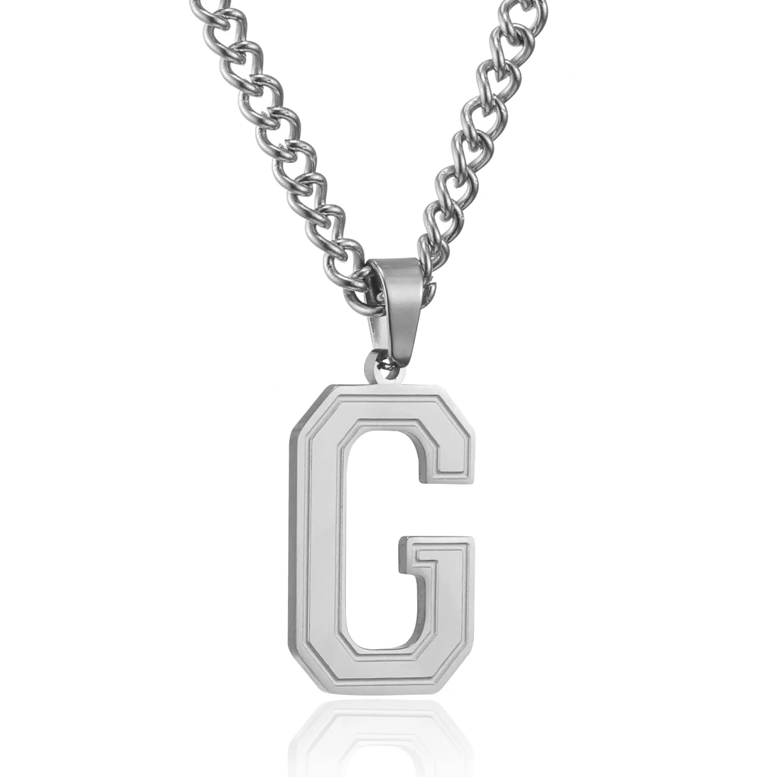 RWQIAN Collana Uomo con Lettera Ciondelli Argento Acciaio Inossidabile Iniziale Lettere G Collana Pendente 60cm Pasche Festa del Padre Anniversario Regali per Uomo Ragazzi - immagine 1