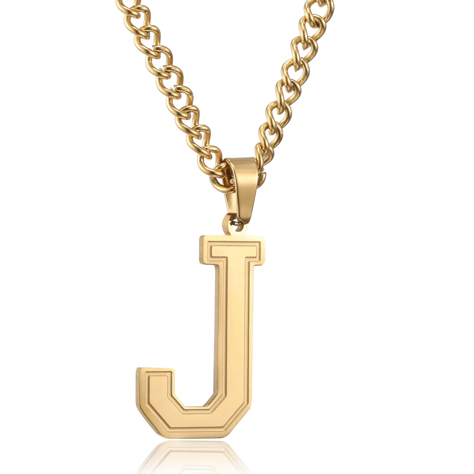 RWQIAN Collana Uomo con Lettera Ciondelli Oro Acciaio Inossidabile Iniziale Lettere J Collana Pendente 60cm Pasche Festa del Padre Anniversario Regali per Uomo Ragazzi - immagine 1