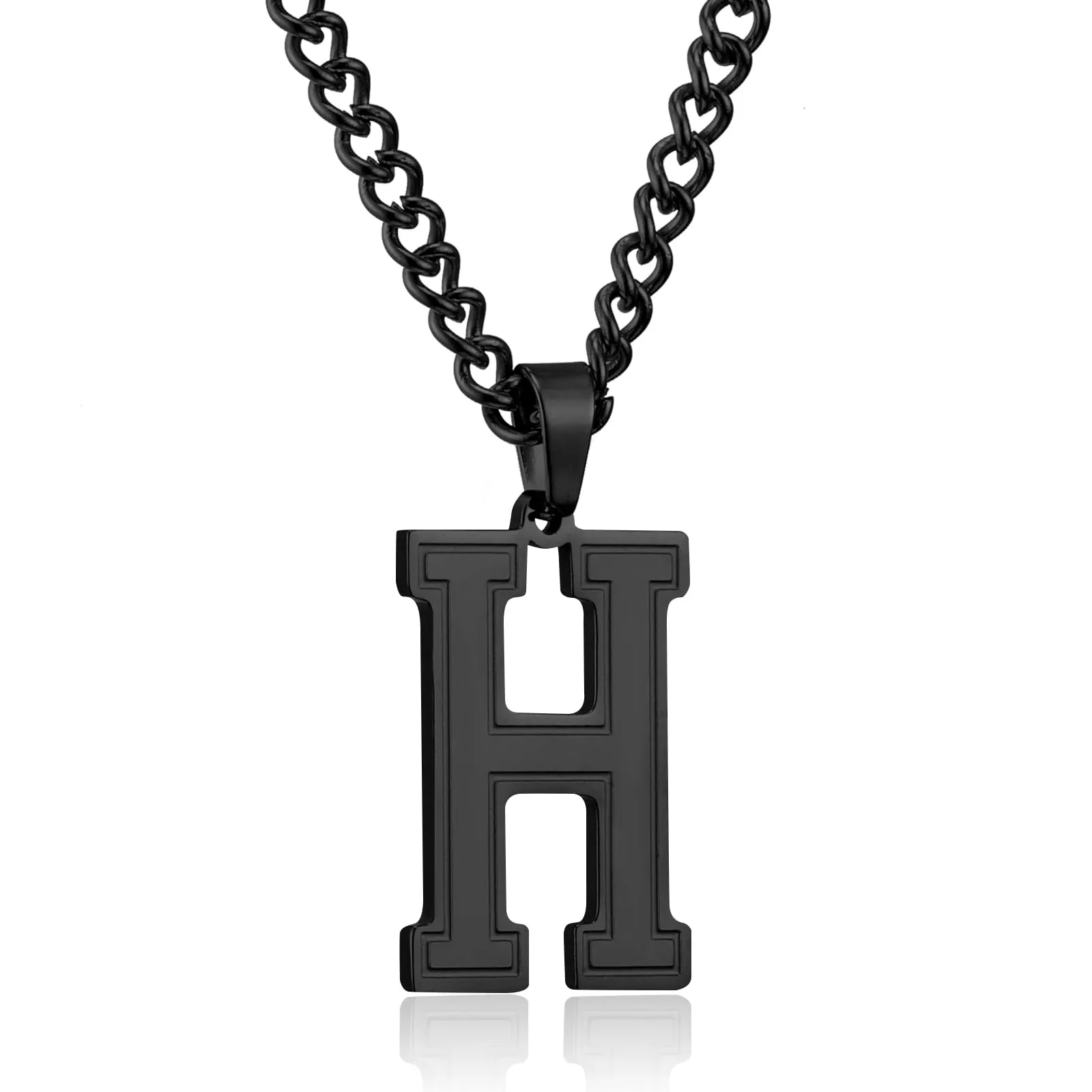 RWQIAN Collana Uomo con Lettera Ciondelli Nero Acciaio Inossidabile Iniziale Lettere H Collana Pendente 60cm Pasche Festa del Padre Anniversario Regali per Uomo Ragazzi - immagine 1
