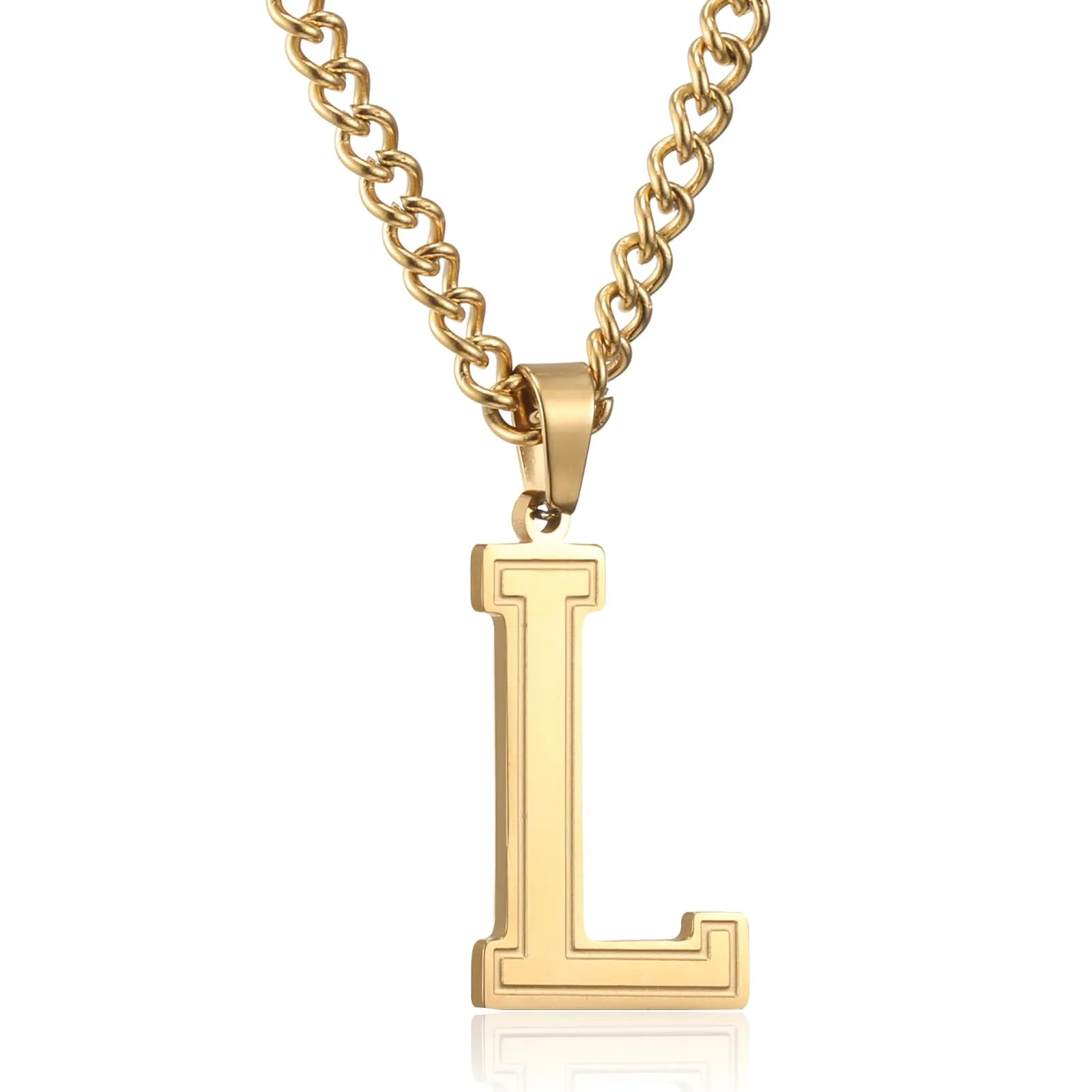 RWQIAN Collana Uomo con Lettera Ciondelli Oro Acciaio Inossidabile Iniziale Lettere L Collana Pendente 60cm Pasche Festa del Padre Anniversario Regali per Uomo Ragazzi - immagine 1