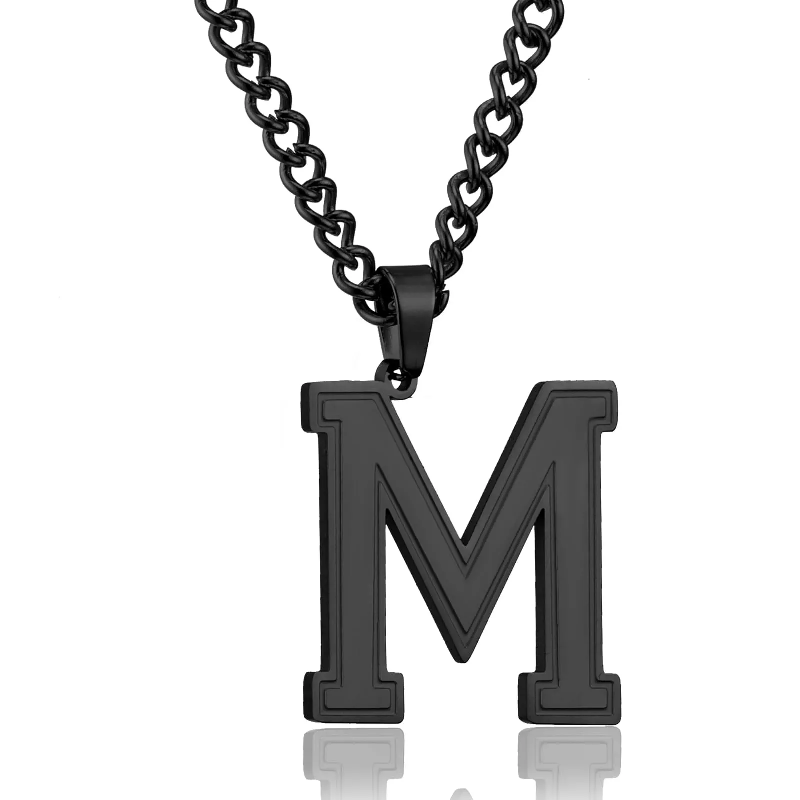 RWQIAN Collana Uomo con Lettera Ciondelli Nero Acciaio Inossidabile Iniziale Lettere M Collana Pendente 60cm Pasche Festa del Padre Anniversario Regali per Uomo Ragazzi - immagine 1