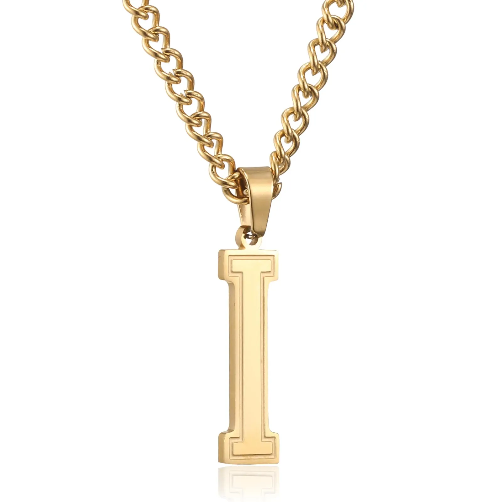 RWQIAN Collana Uomo con Lettera Ciondelli Oro Acciaio Inossidabile Iniziale Lettere I Collana Pendente 60cm Pasche Festa del Padre Anniversario Regali per Uomo Ragazzi - immagine 1