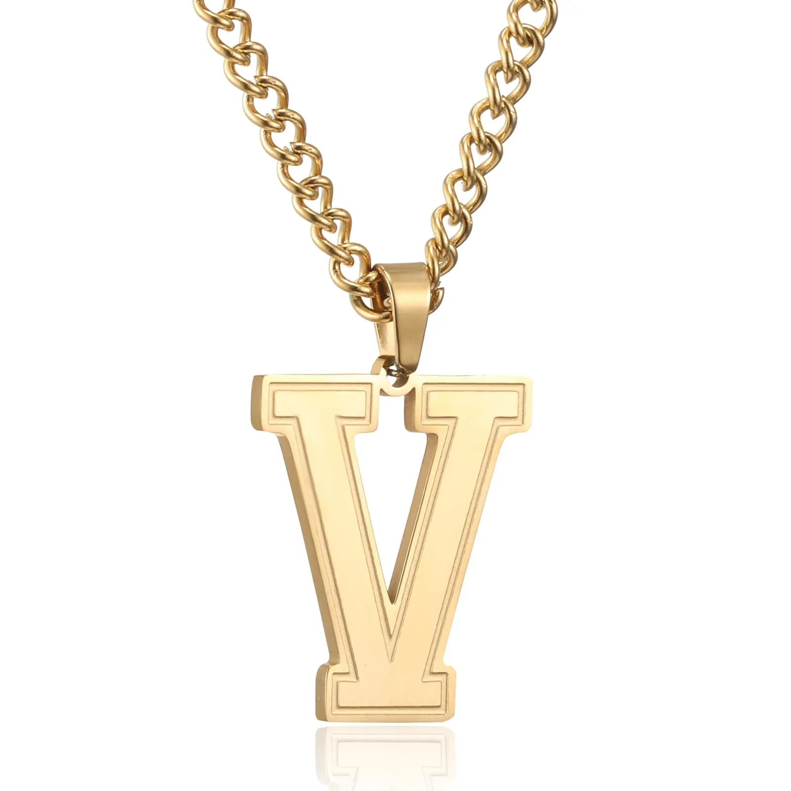 RWQIAN Collana Uomo con Lettera Ciondelli Oro Acciaio Inossidabile Iniziale Lettere V Collana Pendente 60cm Pasche Festa del Padre Anniversario Regali per Uomo Ragazzi - immagine 1