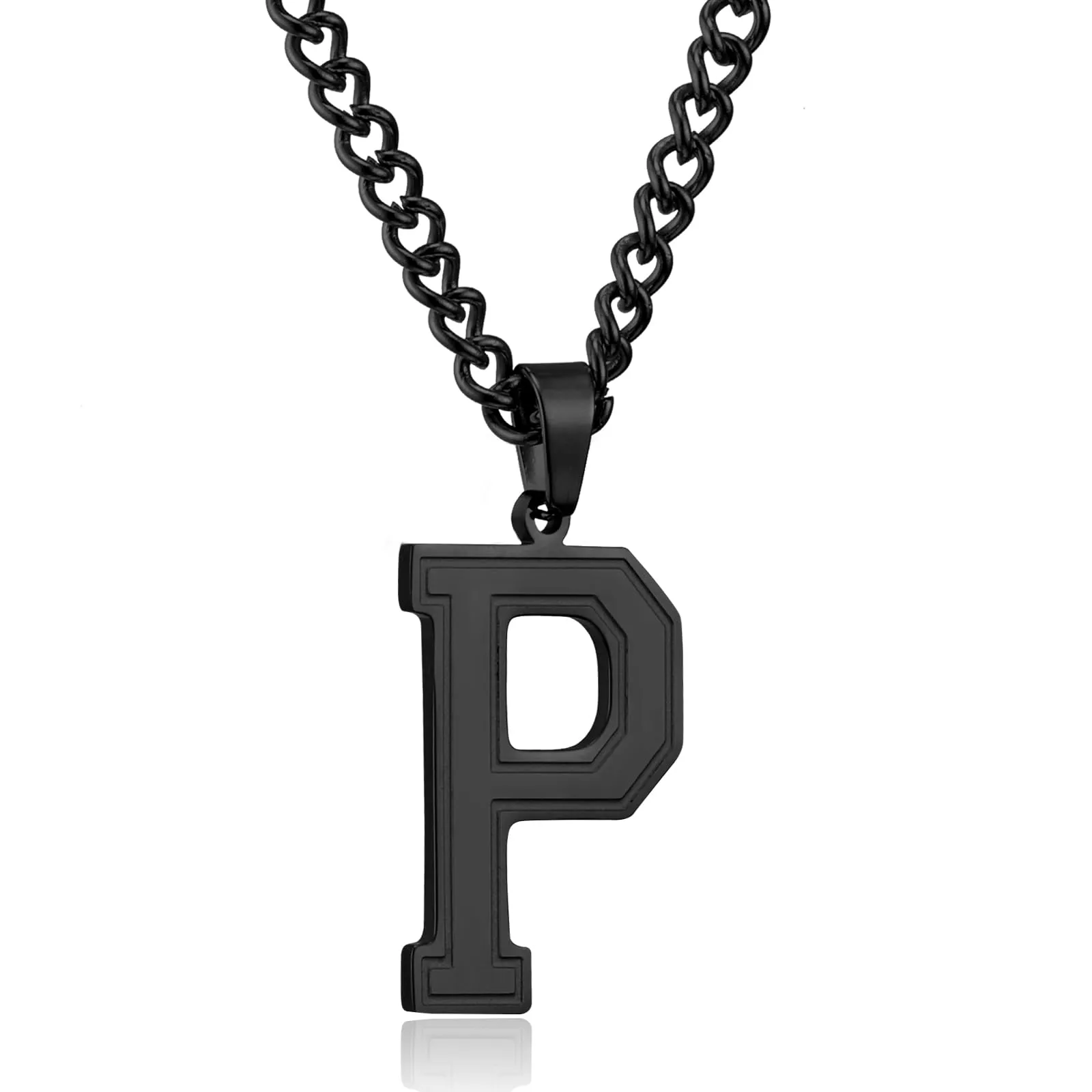 RWQIAN Collana Uomo con Lettera Ciondelli Nero Acciaio Inossidabile Iniziale Lettere P Collana Pendente 60cm Pasche Festa del Padre Anniversario Regali per Uomo Ragazzi - immagine 1