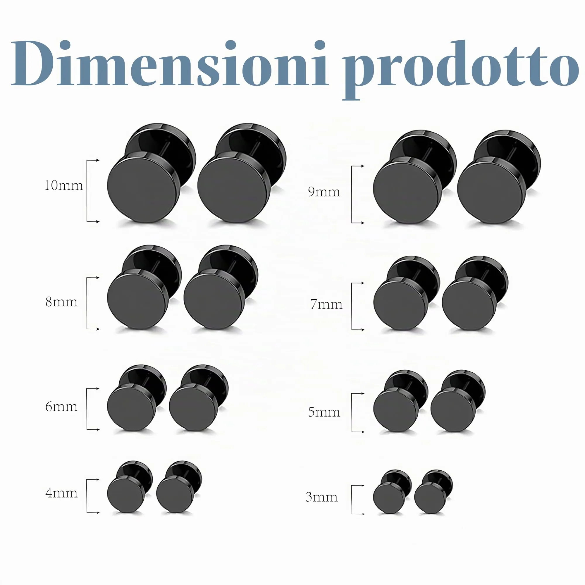 RXKFIGX orecchino 16PCS a perno e nero, Acciaio inox per orecchini ipoallergenici 3-10mm - immagine 6