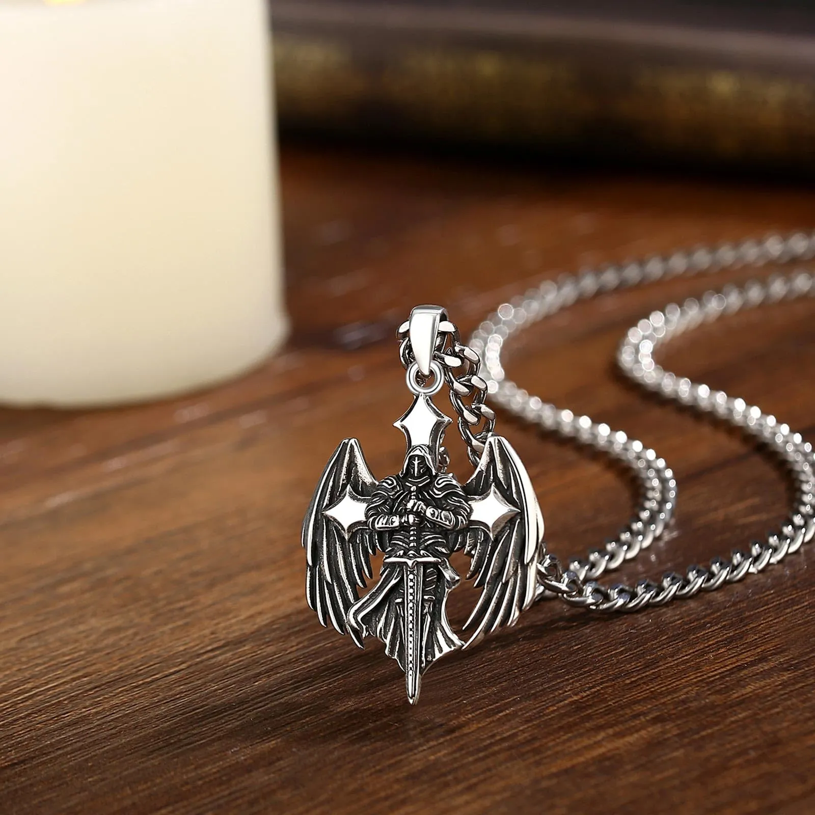 AEONSLOVE Medaglia San Michele Arcangelo Uomo Donna Collana San Michele Argento 925 Ciondolo Croce Arcangelo Religiosa Gioielli Regalo Cristiano Cattolico - immagine 2