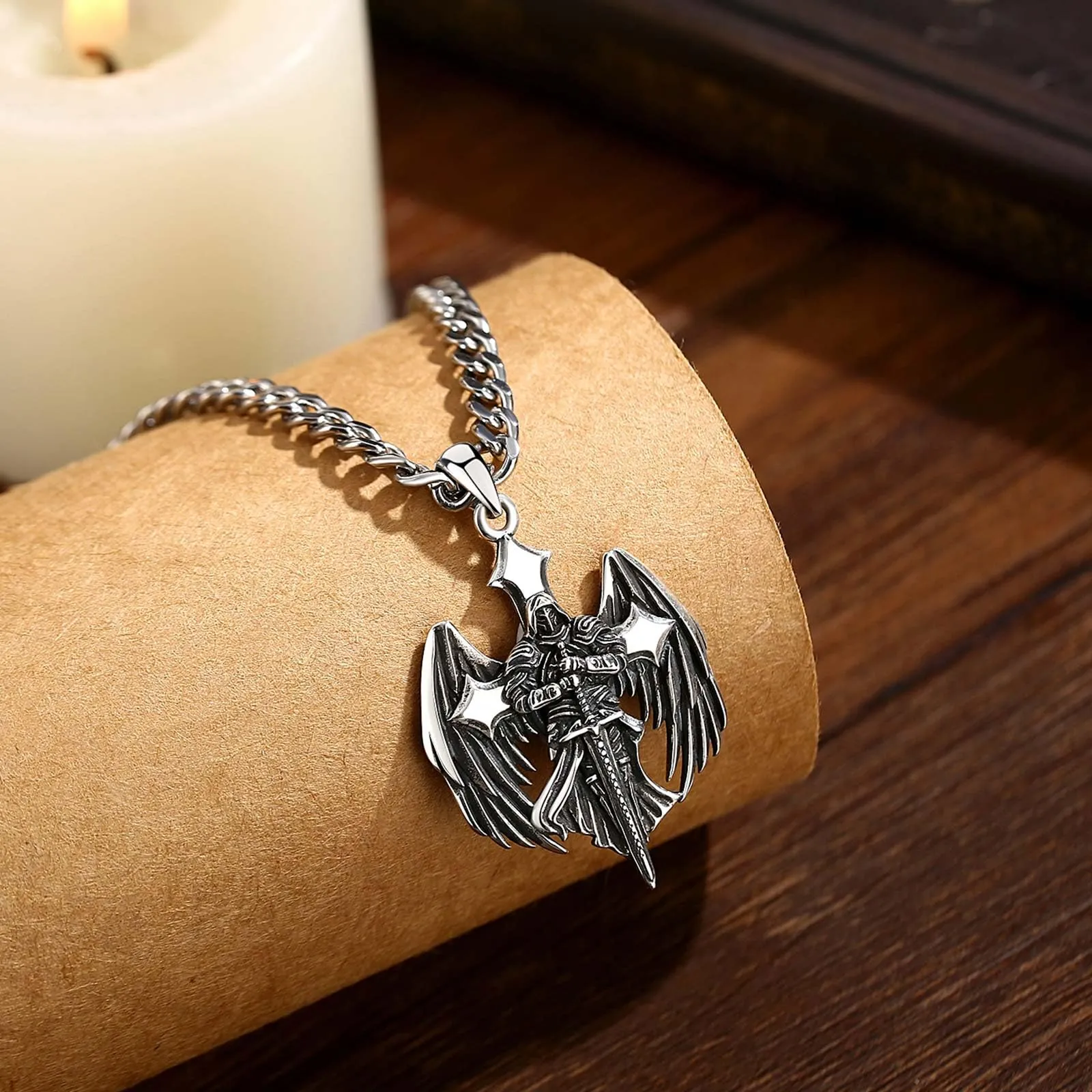 AEONSLOVE Medaglia San Michele Arcangelo Uomo Donna Collana San Michele Argento 925 Ciondolo Croce Arcangelo Religiosa Gioielli Regalo Cristiano Cattolico - immagine 3