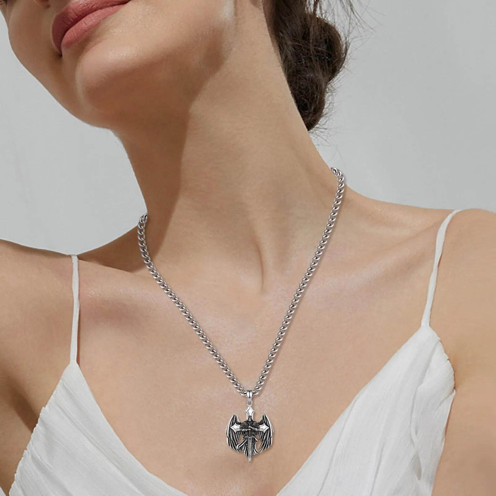 AEONSLOVE Medaglia San Michele Arcangelo Uomo Donna Collana San Michele Argento 925 Ciondolo Croce Arcangelo Religiosa Gioielli Regalo Cristiano Cattolico - immagine 6