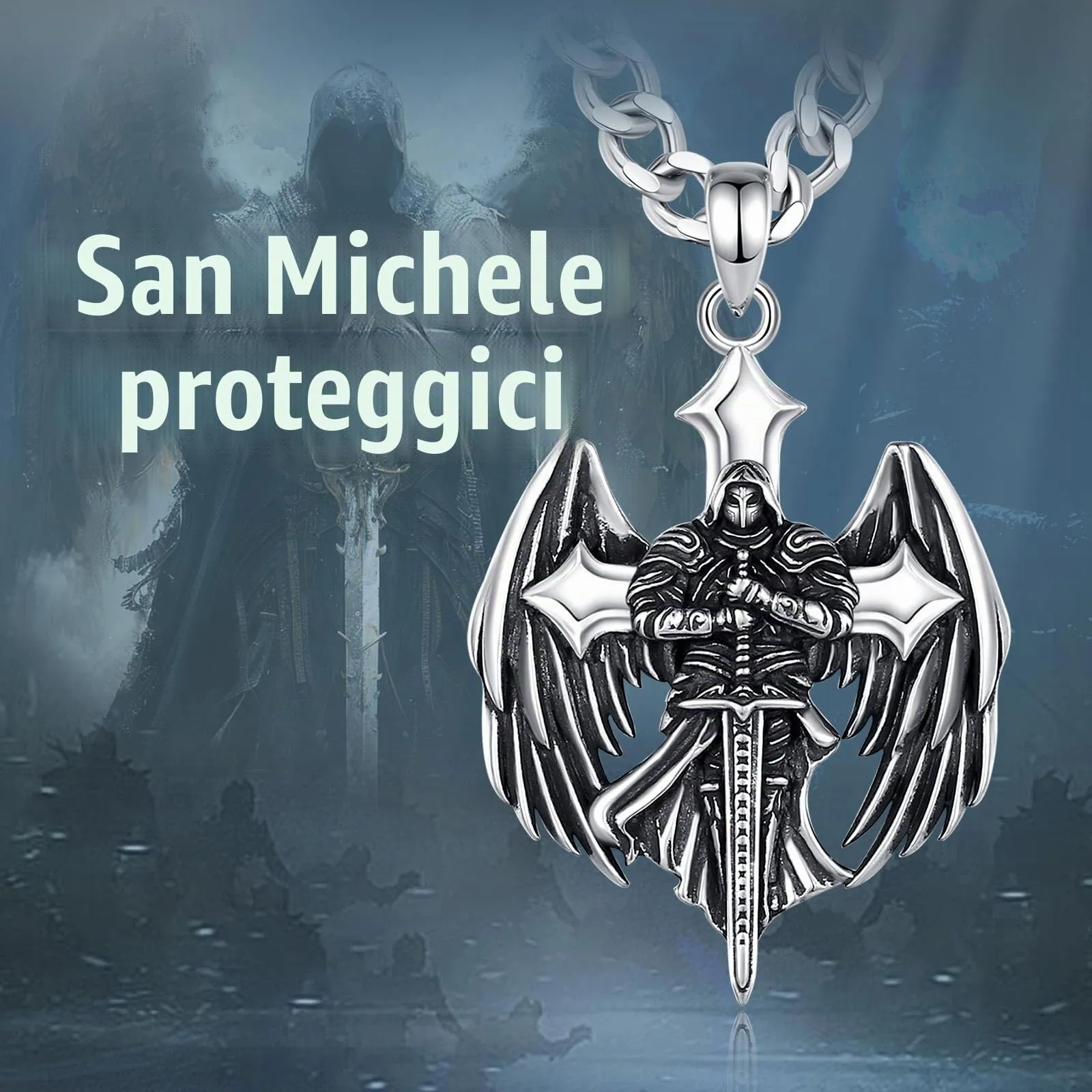 AEONSLOVE Medaglia San Michele Arcangelo Uomo Donna Collana San Michele Argento 925 Ciondolo Croce Arcangelo Religiosa Gioielli Regalo Cristiano Cattolico - immagine 7