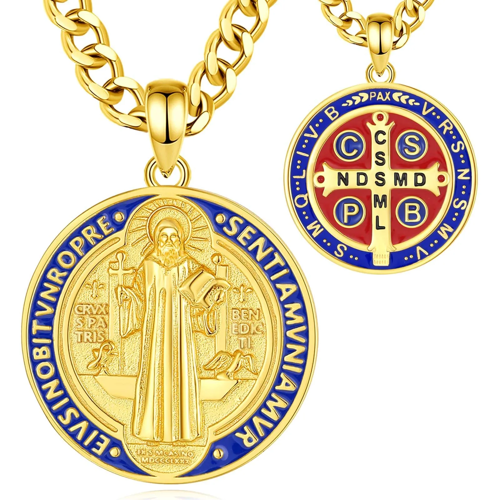 AEONSLOVE Medaglia San Benedetto Argento 925 Collana San Benedetto Uomo Donna Ciondolo Croce di San Benedetto Gioielli Cattolico Cristiani Regalo Religiosi (oro) - immagine 1