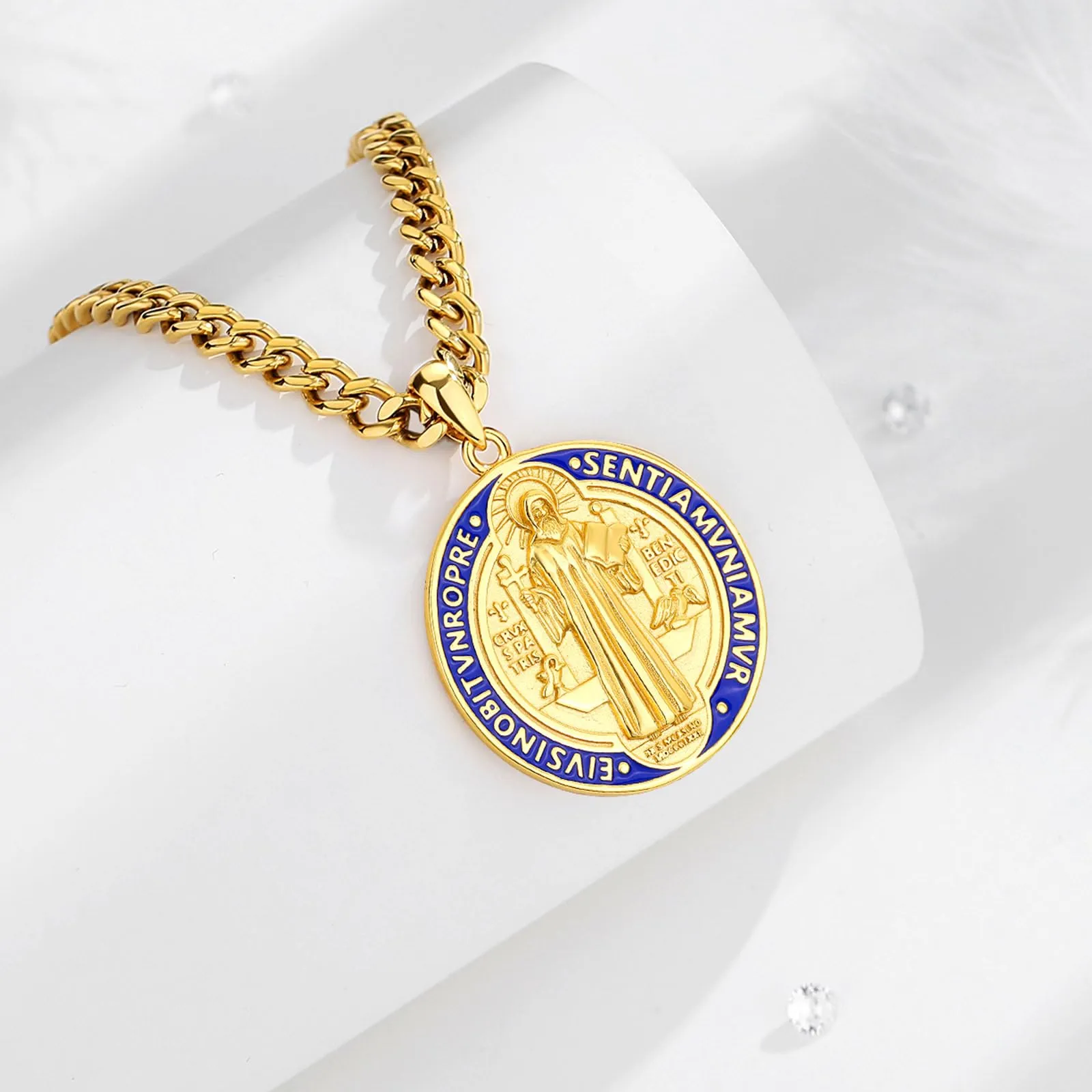 AEONSLOVE Medaglia San Benedetto Argento 925 Collana San Benedetto Uomo Donna Ciondolo Croce di San Benedetto Gioielli Cattolico Cristiani Regalo Religiosi (oro) - immagine 2