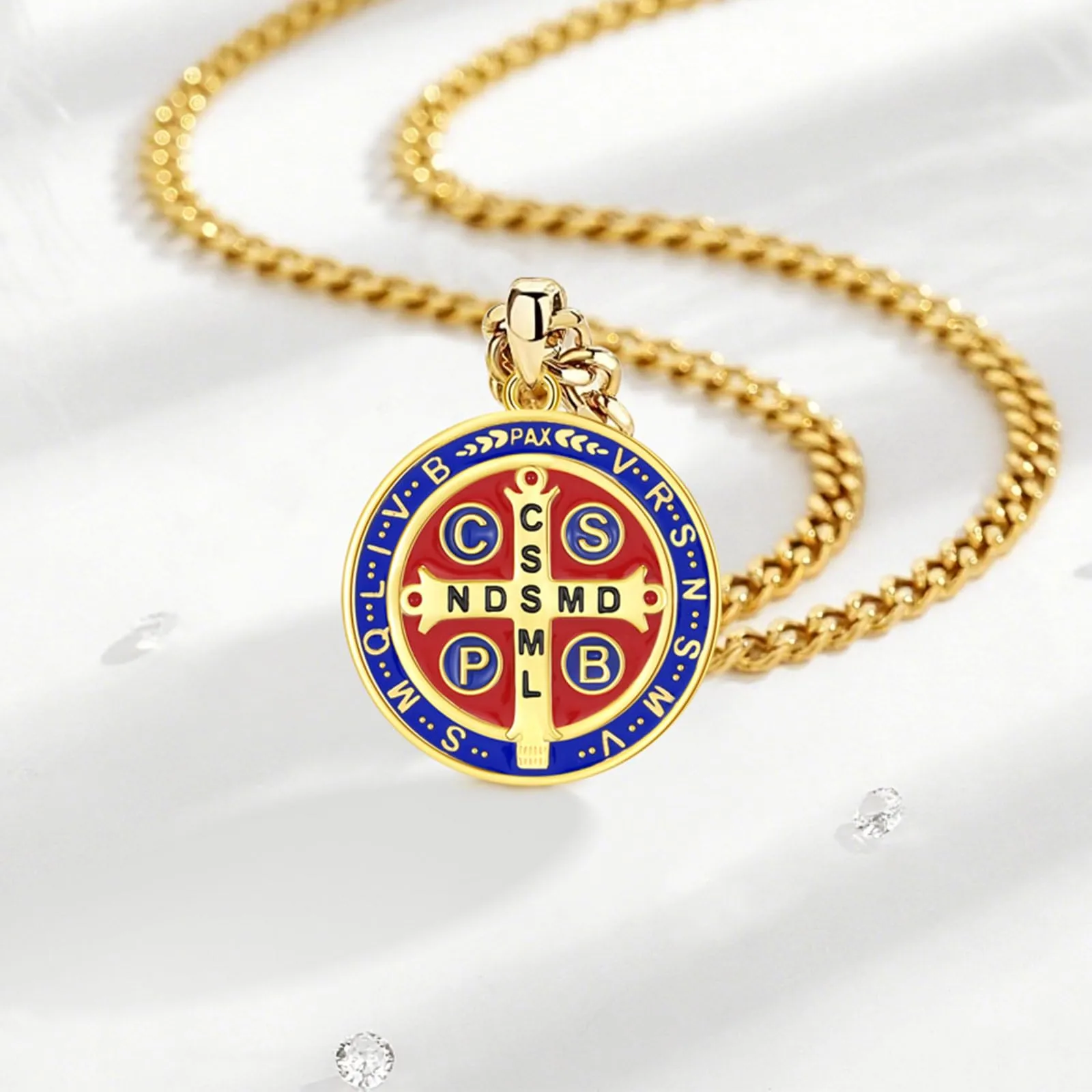 AEONSLOVE Medaglia San Benedetto Argento 925 Collana San Benedetto Uomo Donna Ciondolo Croce di San Benedetto Gioielli Cattolico Cristiani Regalo Religiosi (oro) - immagine 3