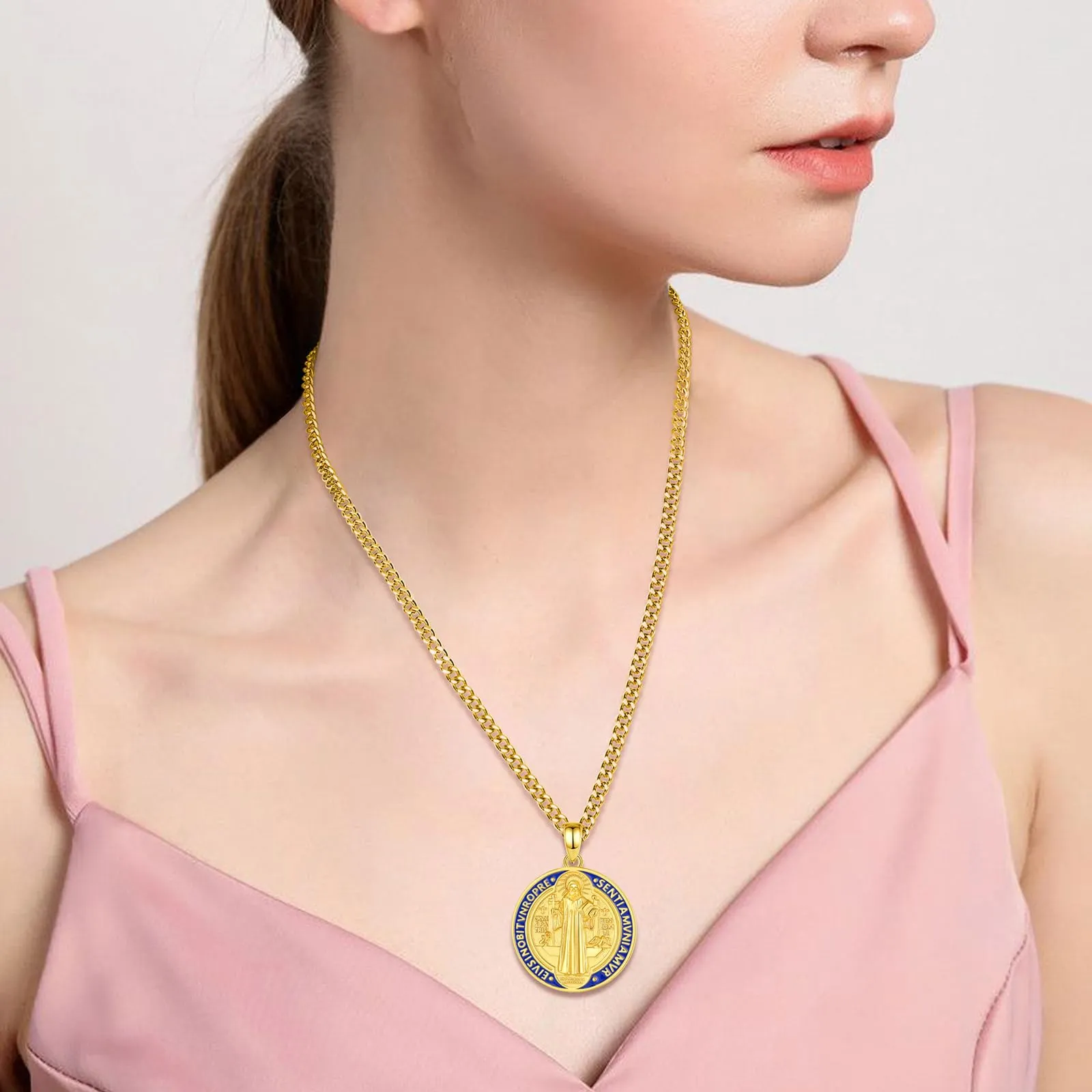 AEONSLOVE Medaglia San Benedetto Argento 925 Collana San Benedetto Uomo Donna Ciondolo Croce di San Benedetto Gioielli Cattolico Cristiani Regalo Religiosi (oro) - immagine 6