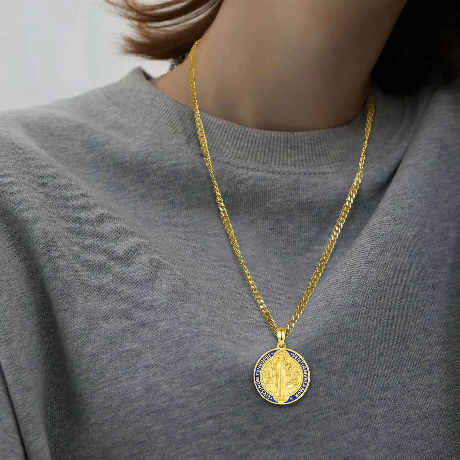 AEONSLOVE Medaglia San Benedetto Argento 925 Collana San Benedetto Uomo Donna Ciondolo Croce di San Benedetto Gioielli Cattolico Cristiani Regalo Religiosi (oro) - immagine 9