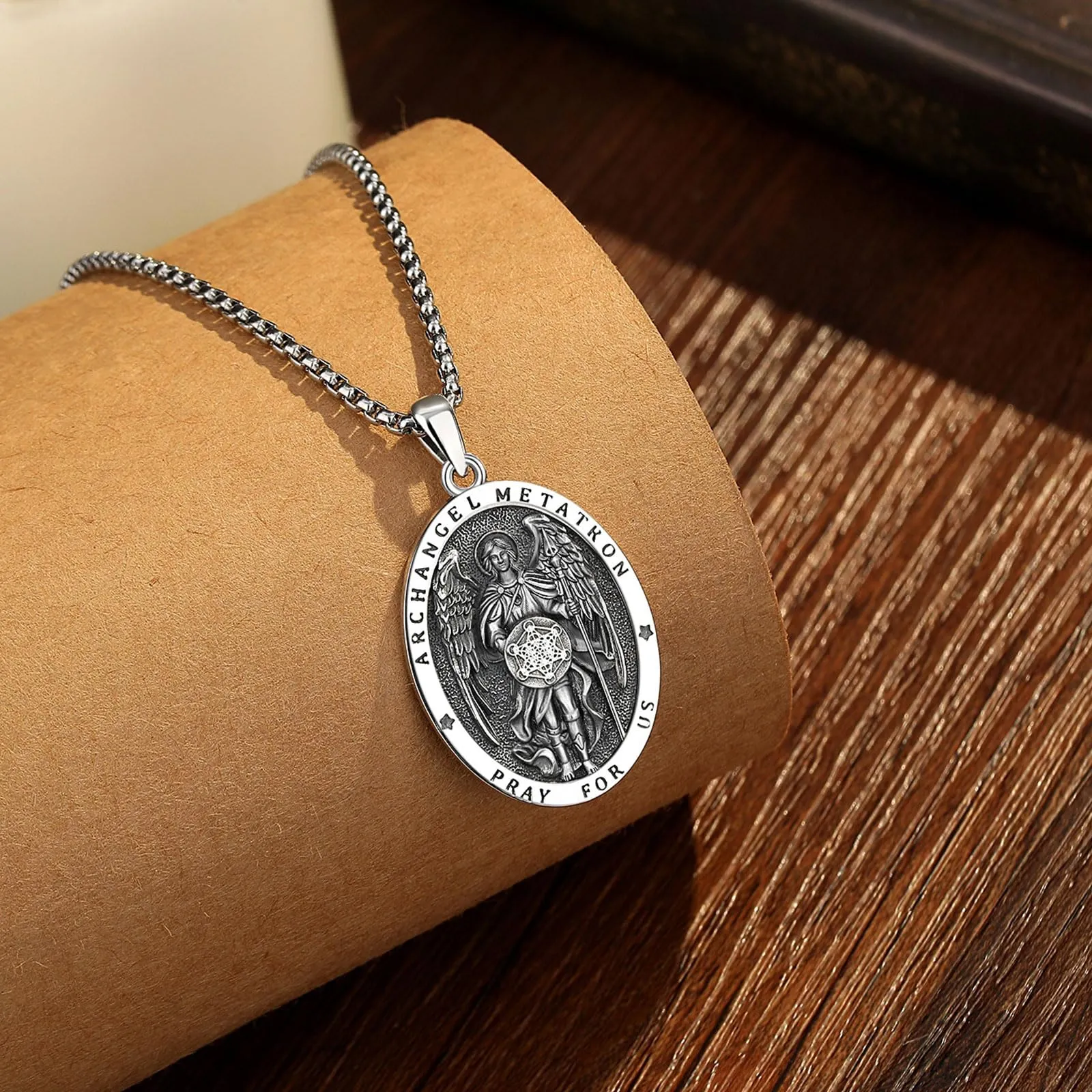AEONSLOVE Collana Metatron Uomo Donna Medaglia Cubo di Metatron Arcangelo Argento 925 Ciondolo Geometria Sacra Gioielli Religiosa Regalo Cristiano Cattolico - immagine 2