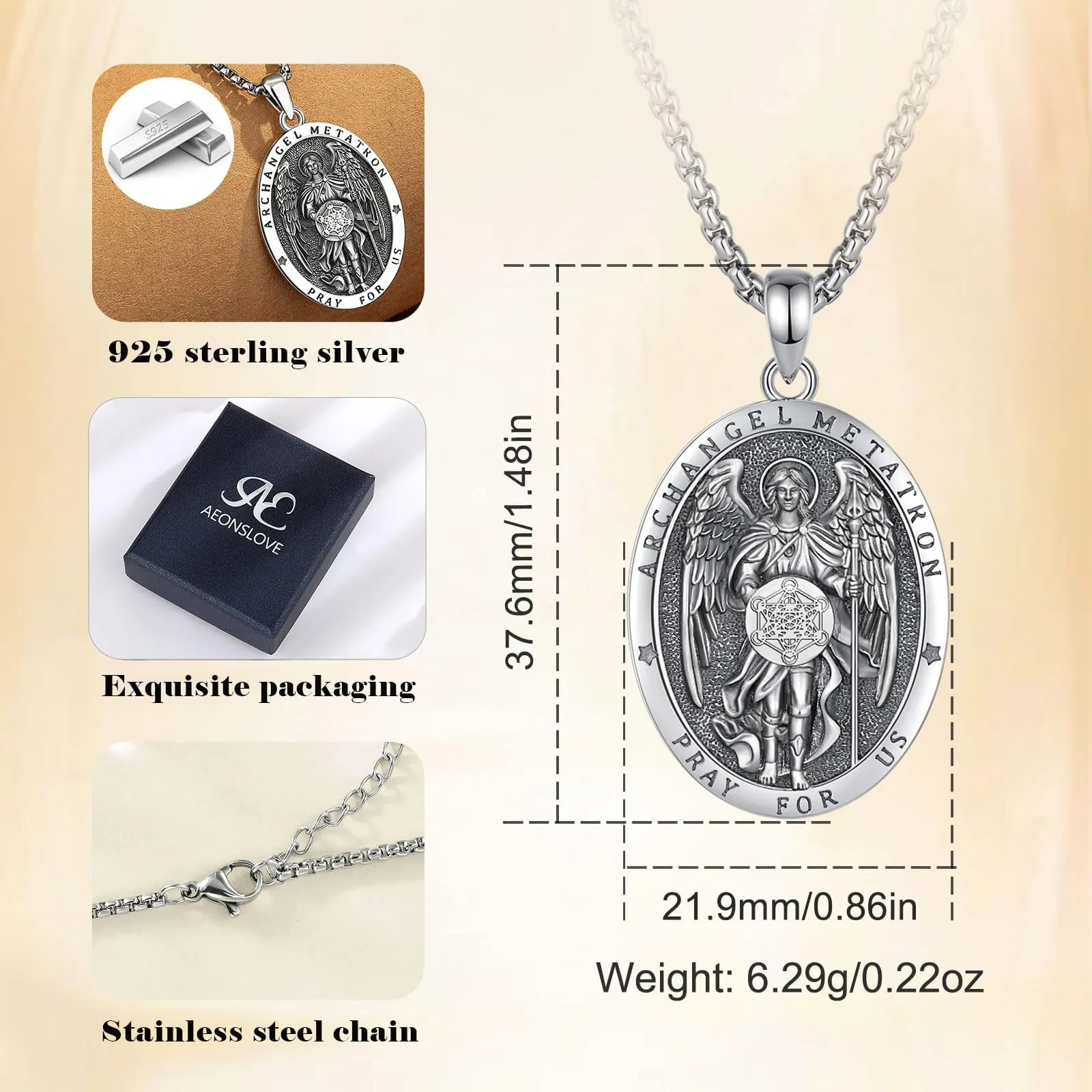 AEONSLOVE Collana Metatron Uomo Donna Medaglia Cubo di Metatron Arcangelo Argento 925 Ciondolo Geometria Sacra Gioielli Religiosa Regalo Cristiano Cattolico - immagine 4