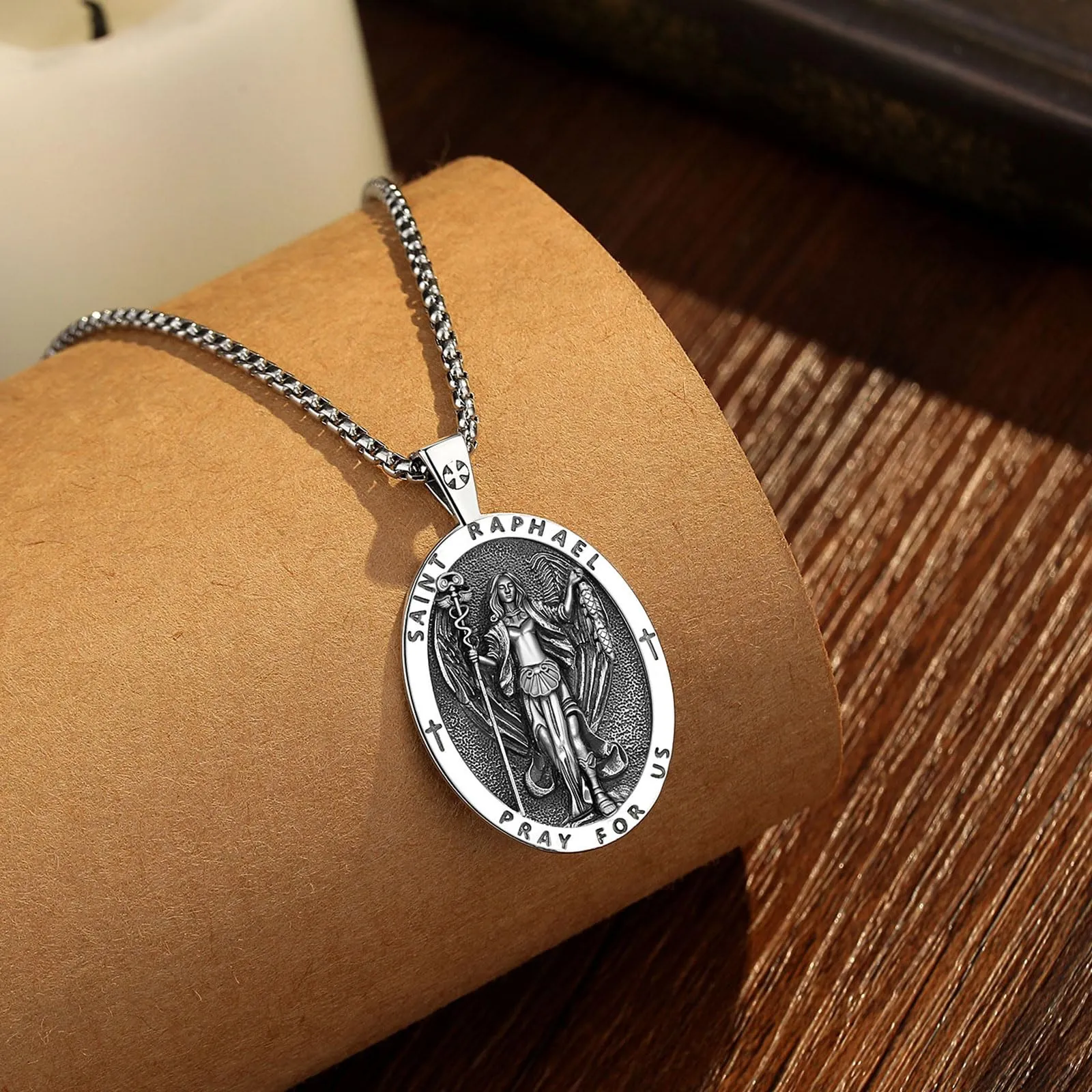 AEONSLOVE Collana San Raffaello Uomo Donna Medaglia San Raffaello Argento 925 Ciondolo Raffaele Arcangelo Gioielli Religiosa Regalo Cristiano Cattolico - immagine 2